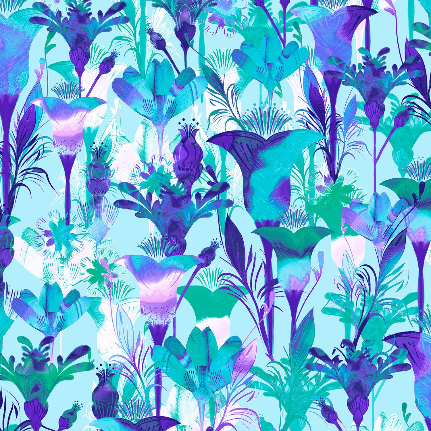 Giverny Favorites - Aqua Flowers 2 Yard Cut - Image 2