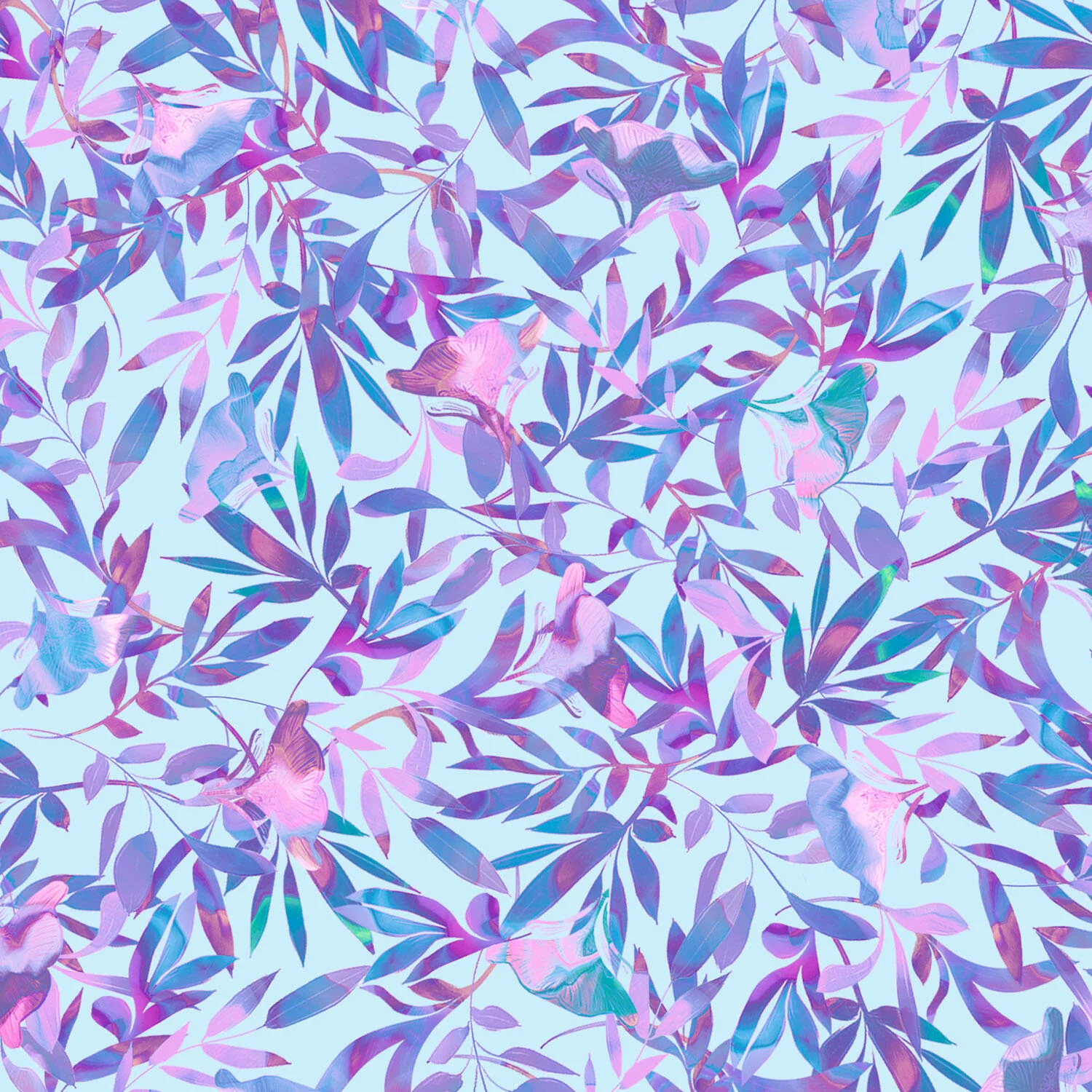 Giverny Favorites - Aqua Leaves 2 Yard Cut - Image 2