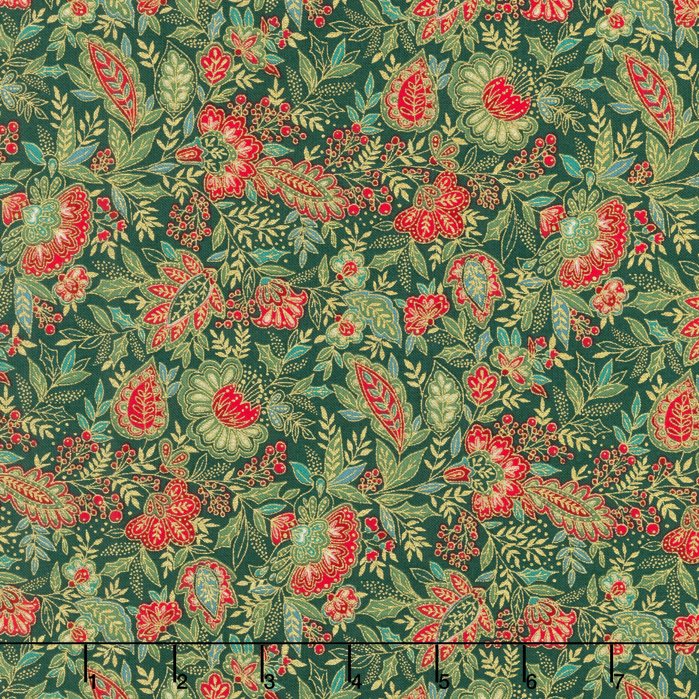 Good Tidings - Sarasa Green Metallic Yardage