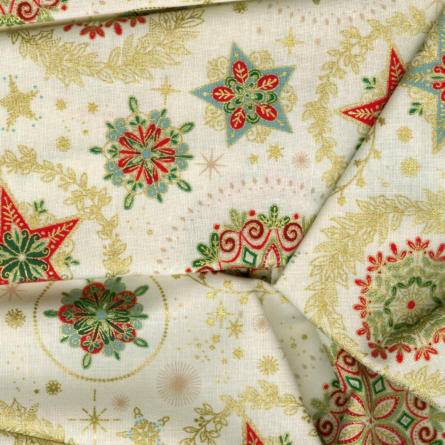 Good Tidings - Snow Crystal Cream Metallic Yardage - Image 2