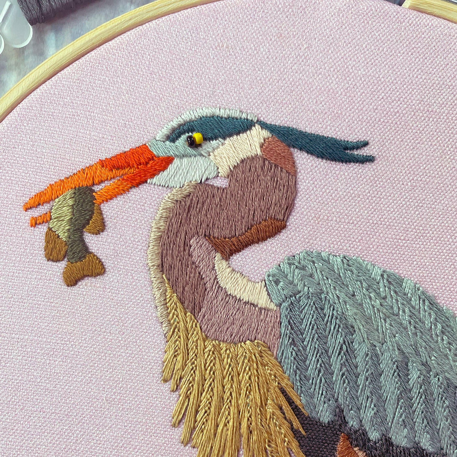 Great Blue Heron Embroidery and Beadwork Kit - Image 2
