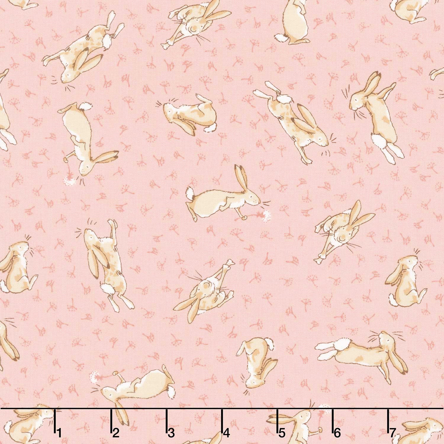 Guess How Much I Love You - Tossed Bunnies Coral Yardage