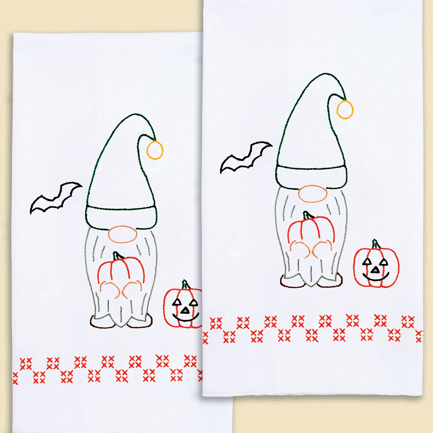 Halloween Gnome Embroidery Hand Towel Set