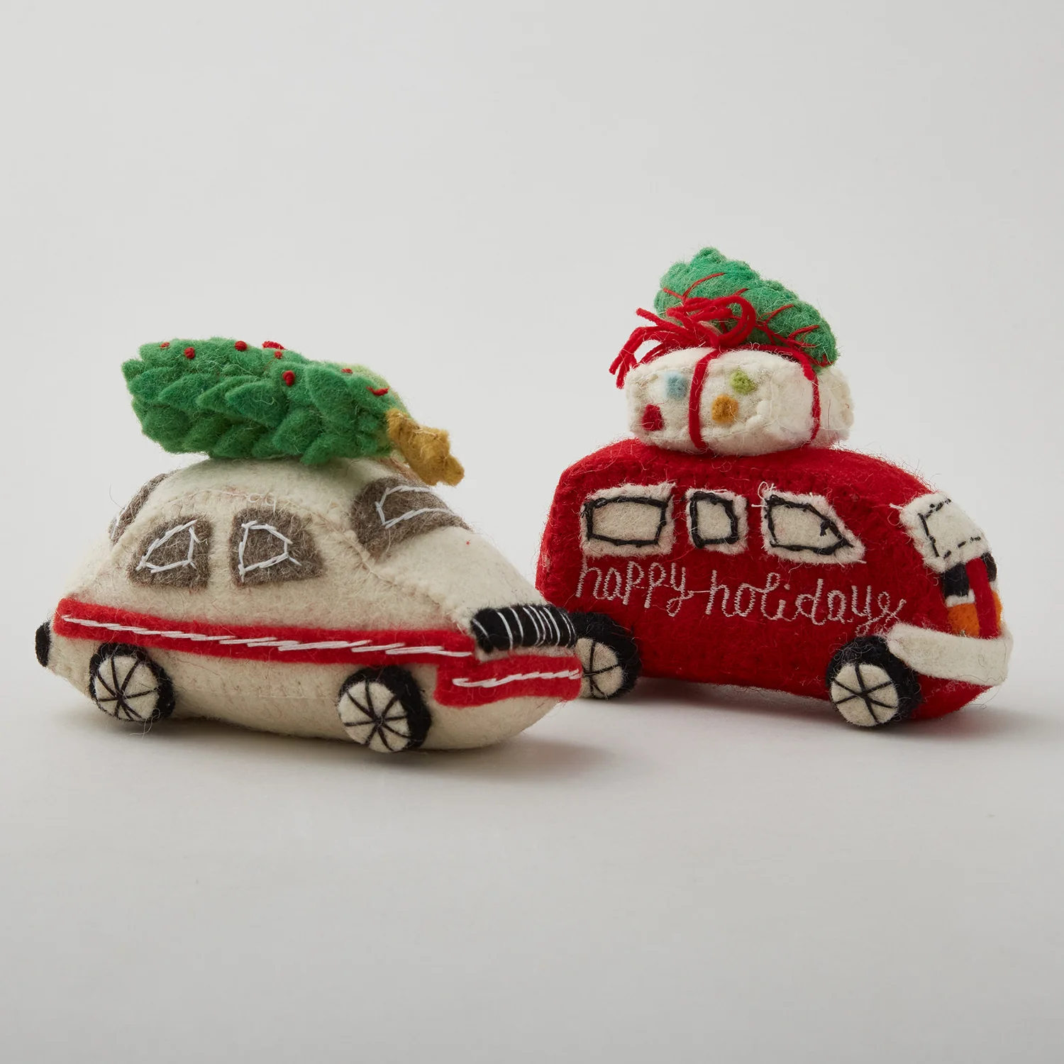 Handmade Wool Felt Van/Car Ornament w/ Appliqué & Embroidery - Assorted