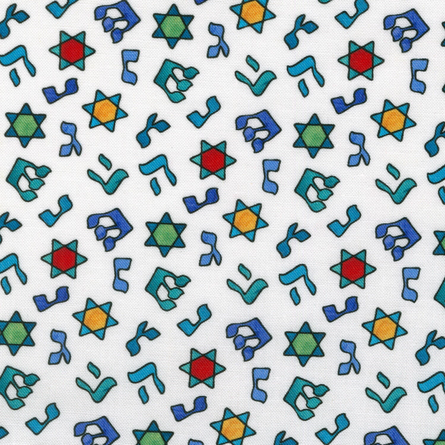 Hanukkah Lights - Hebrew Letters White Multi Digitally Printed Yardage