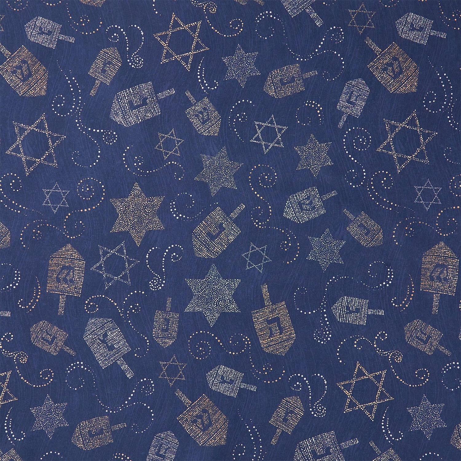 Hanukkah Lights - Tossed Dreidels and Stars of David Navy Yardage