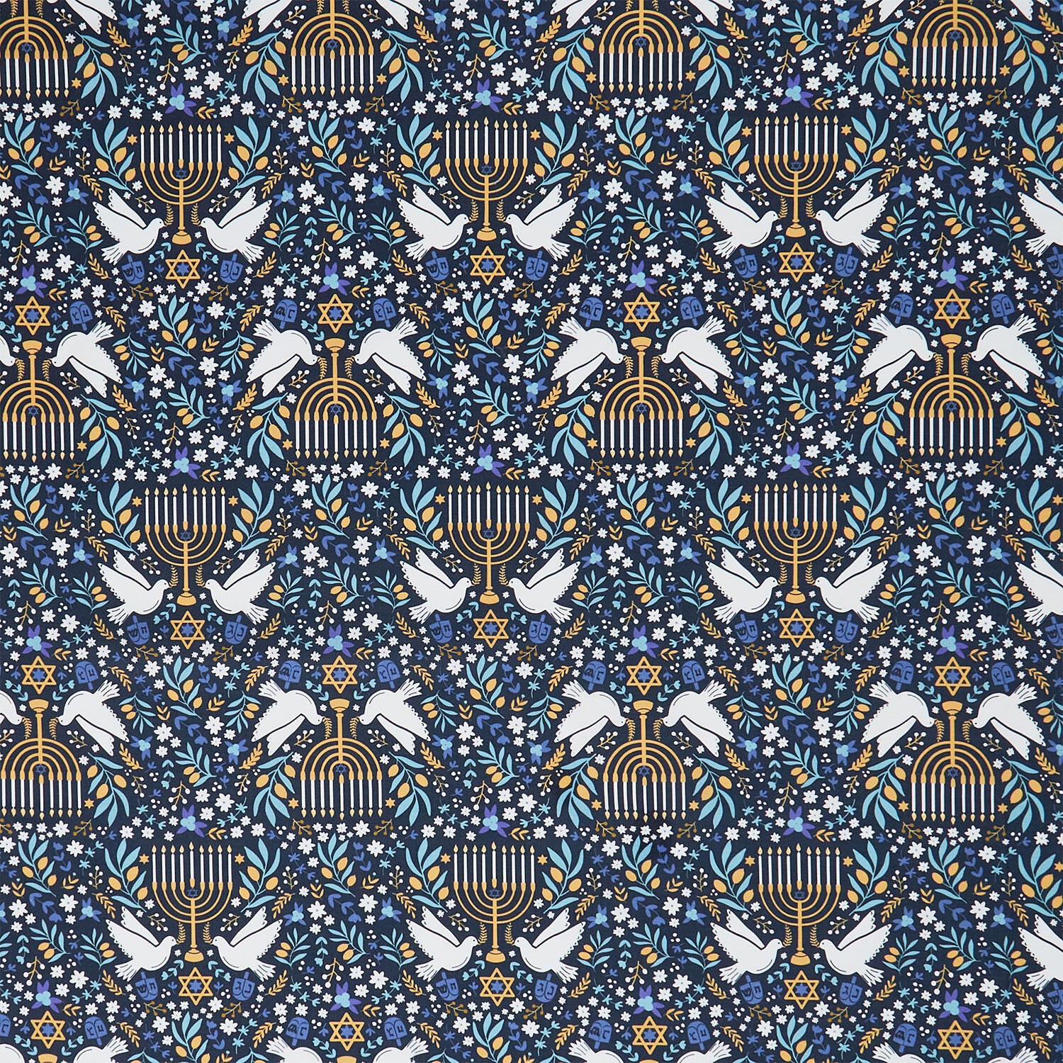 Happy Hanukkah - Menorahs Navy Blue Yardage