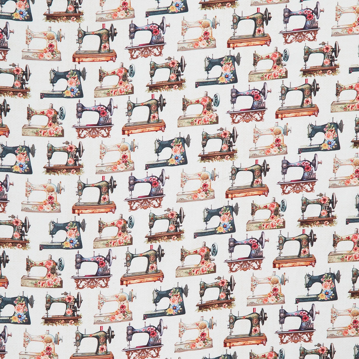 Happy Place - Floral Sewing Machines Ecru Yardage