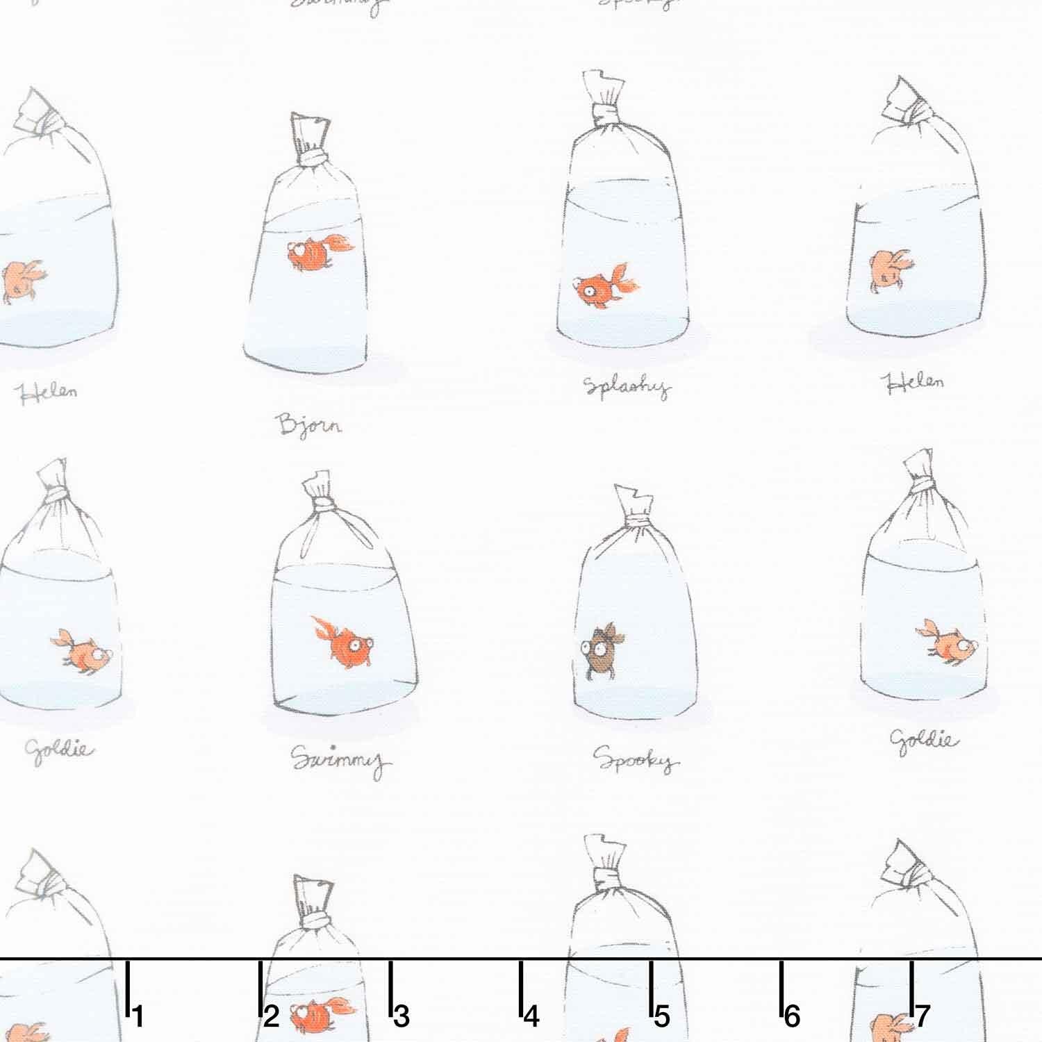 Heather Ross Favorites - Goldfishes in Bags White Yardage
