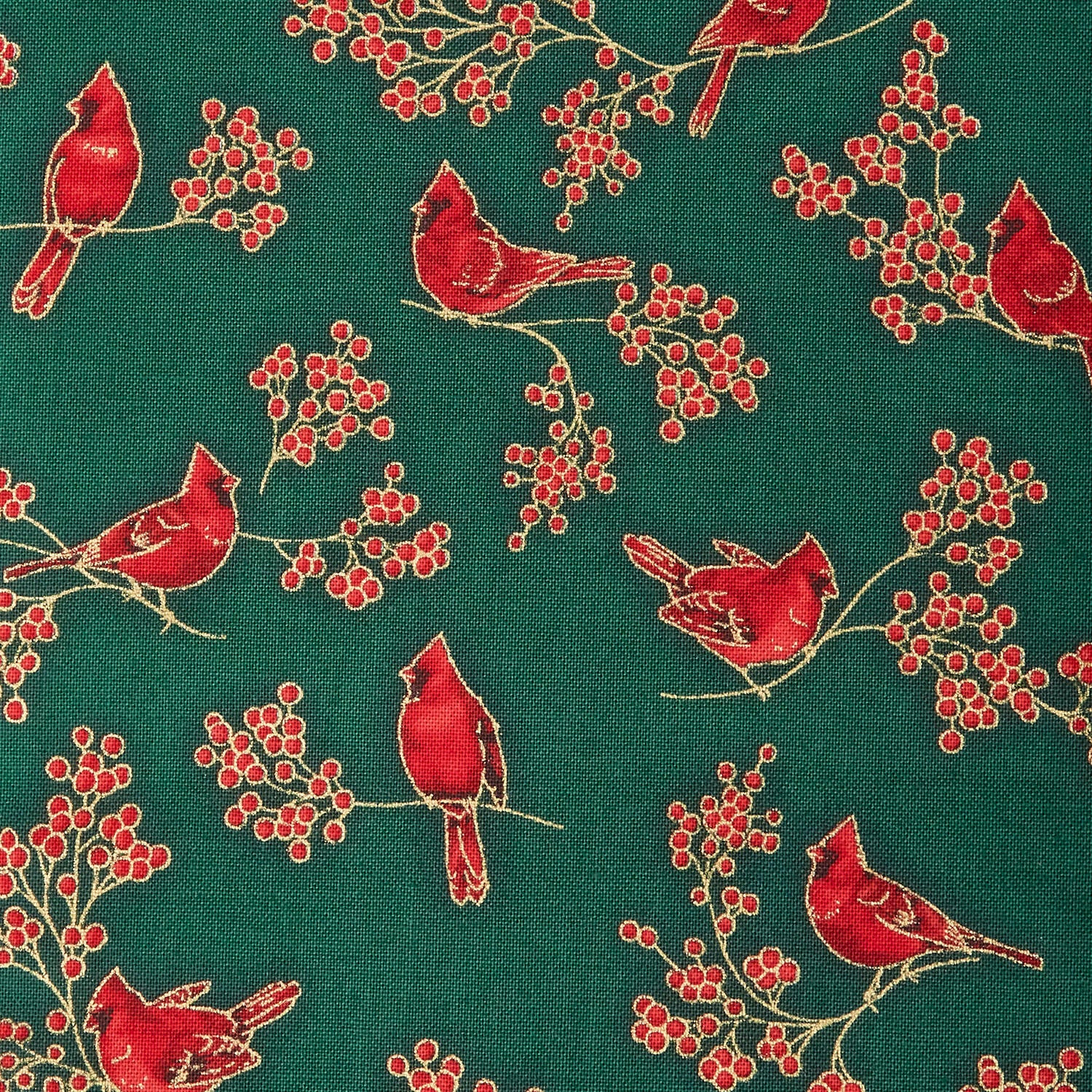 Holiday Charms - Birds Green Metallic 2 Yard Cut - Image 2