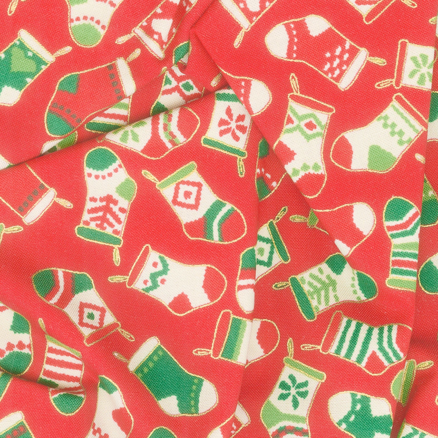 Holiday Charms - Holiday Colorstory Stockings Crimson Metallic Yardage - Image 2