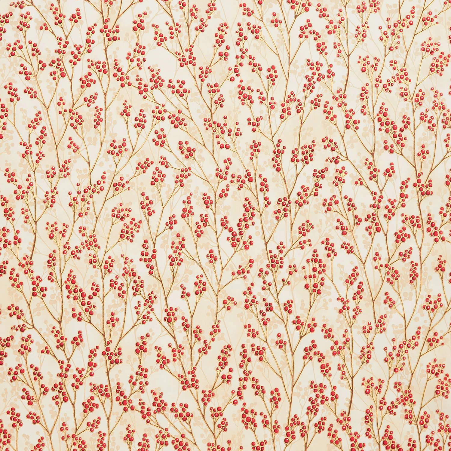 Holiday Flourish - Festive Finery Berries Cream Metallic Yardage