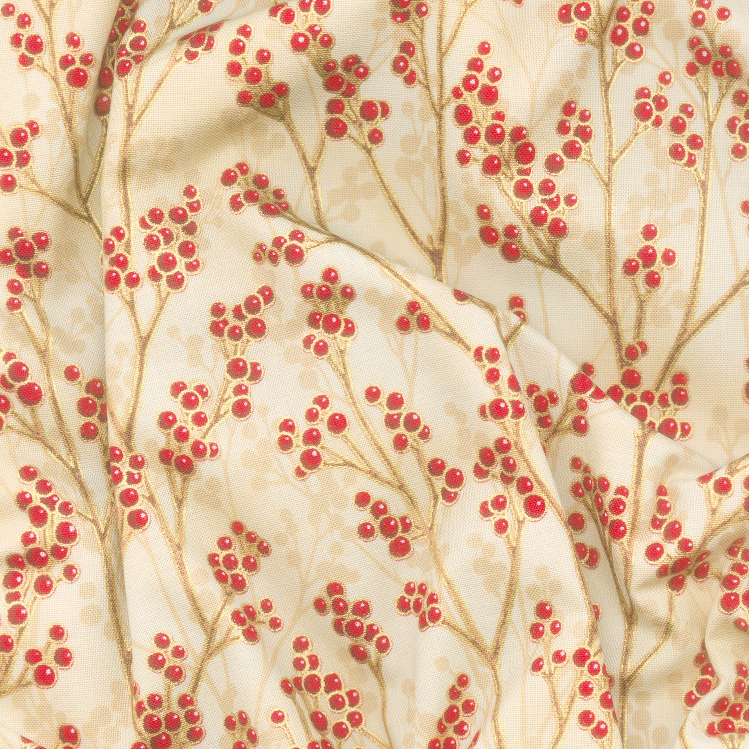 Holiday Flourish - Festive Finery Berries Cream Metallic Yardage - Image 2