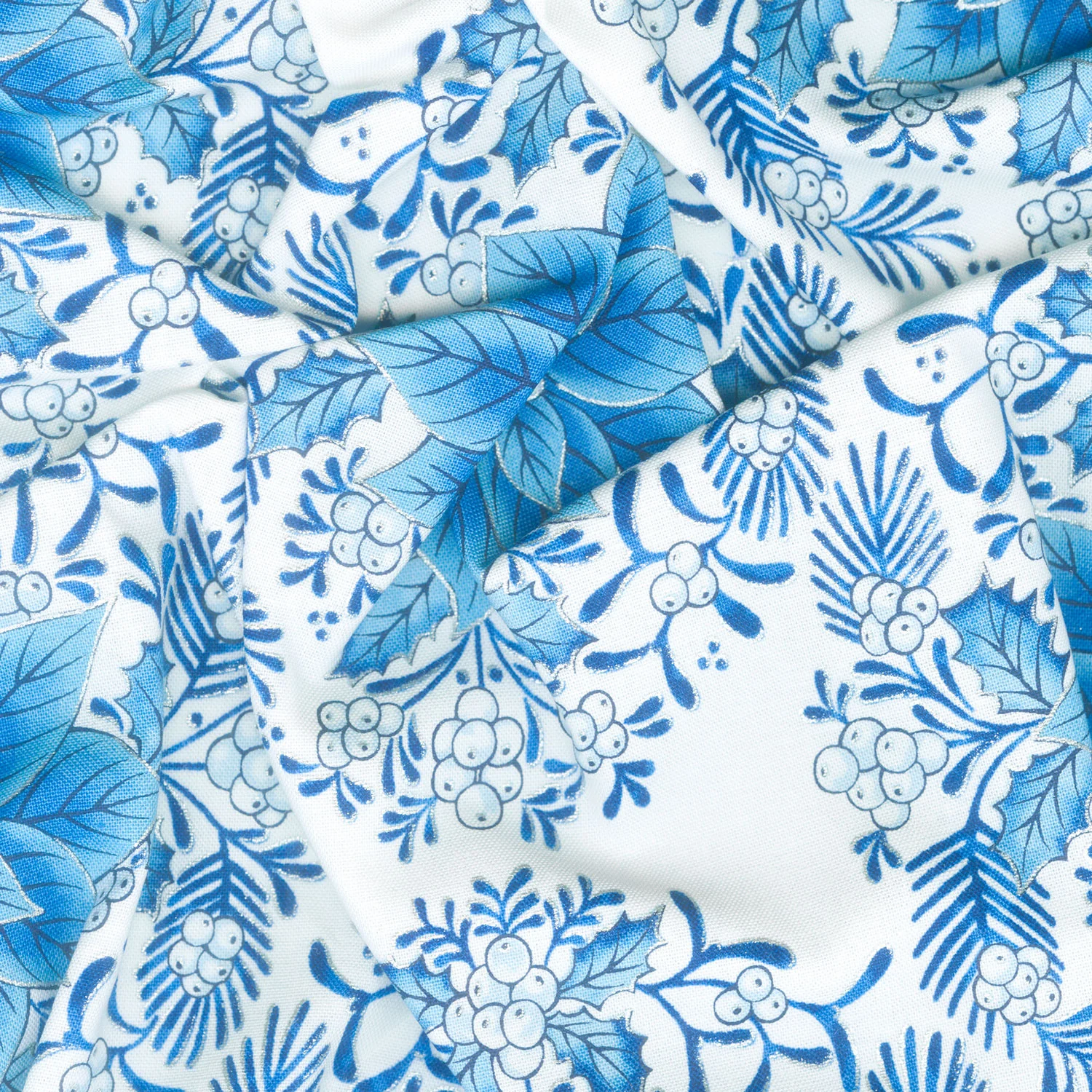 Holiday Flourish - Festive Finery Blue Colorstory Damask Delft Metallic Yardage - Image 2