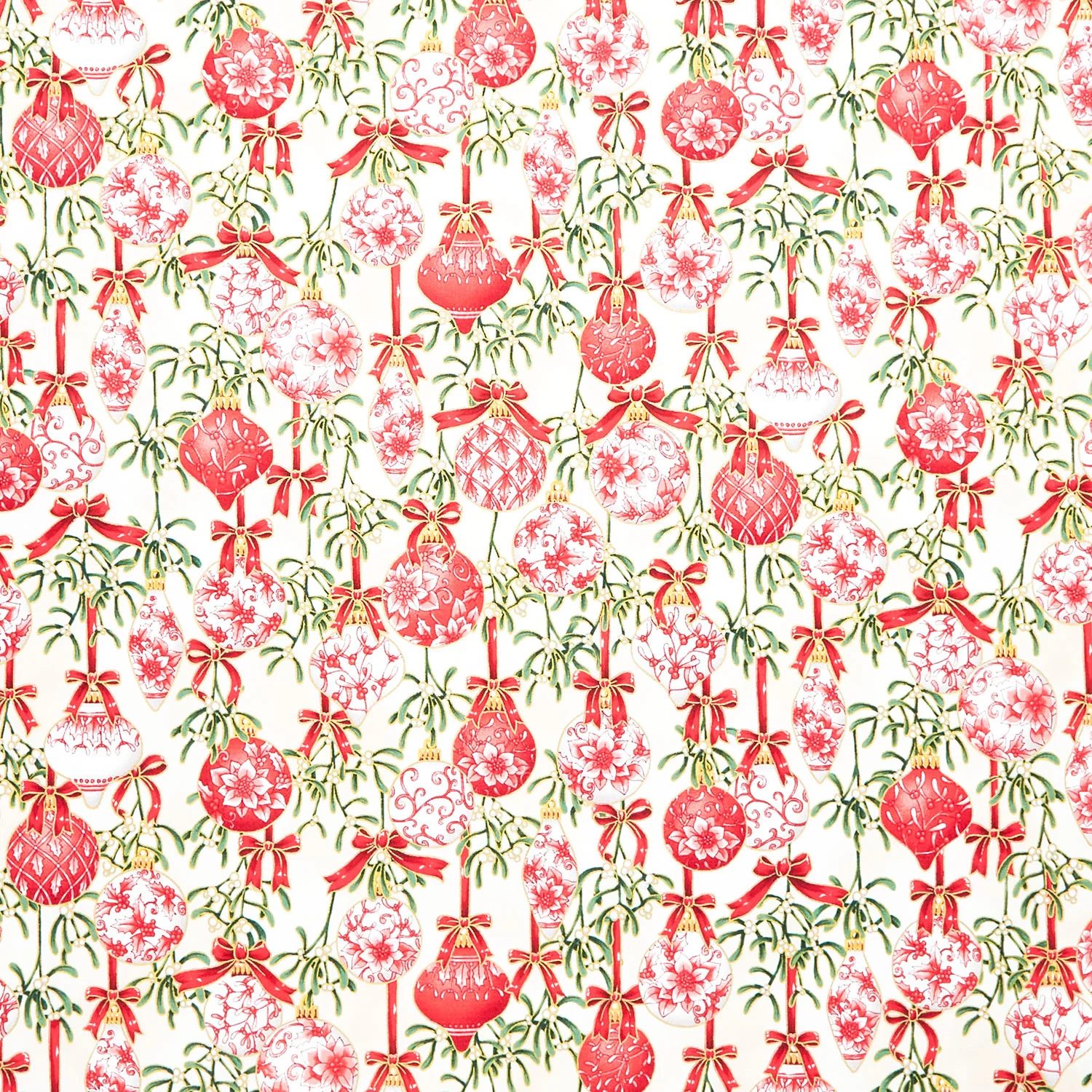 Holiday Flourish - Festive Finery Ornaments Cream Metallic Yardage