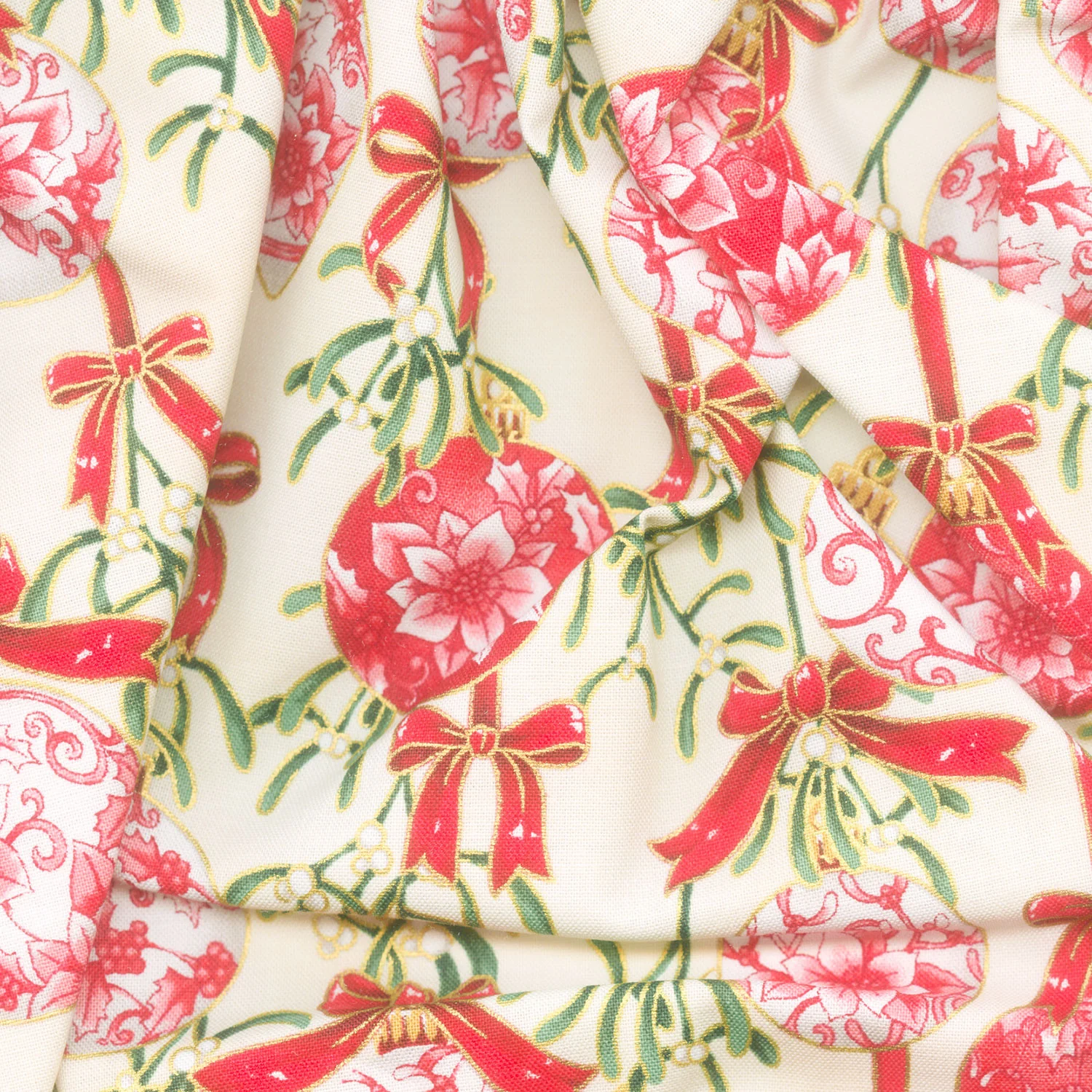 Holiday Flourish - Festive Finery Ornaments Cream Metallic Yardage - Image 2