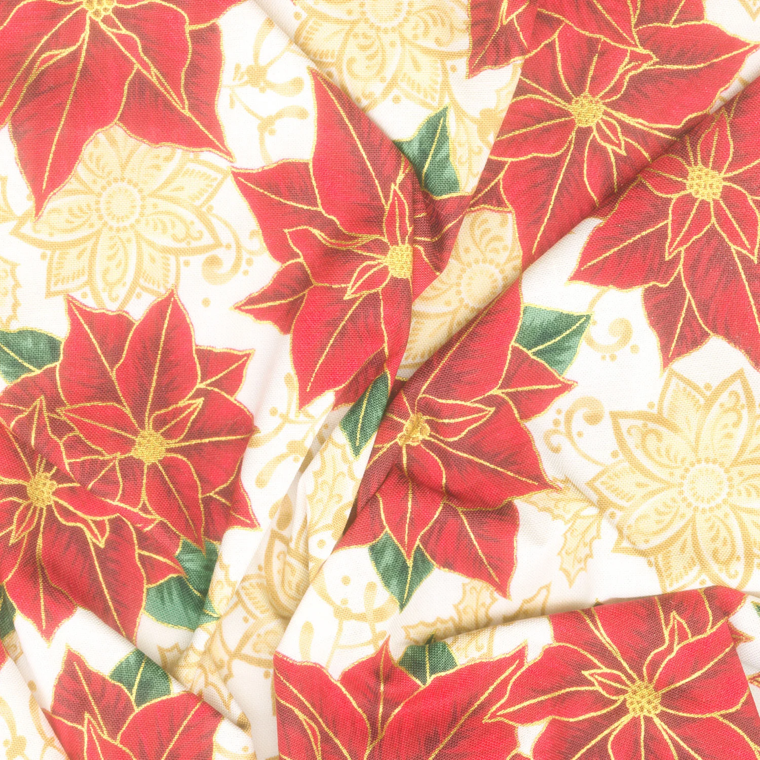 Holiday Flourish - Festive Finery Poinsettias Cream Metallic Yardage - Image 2