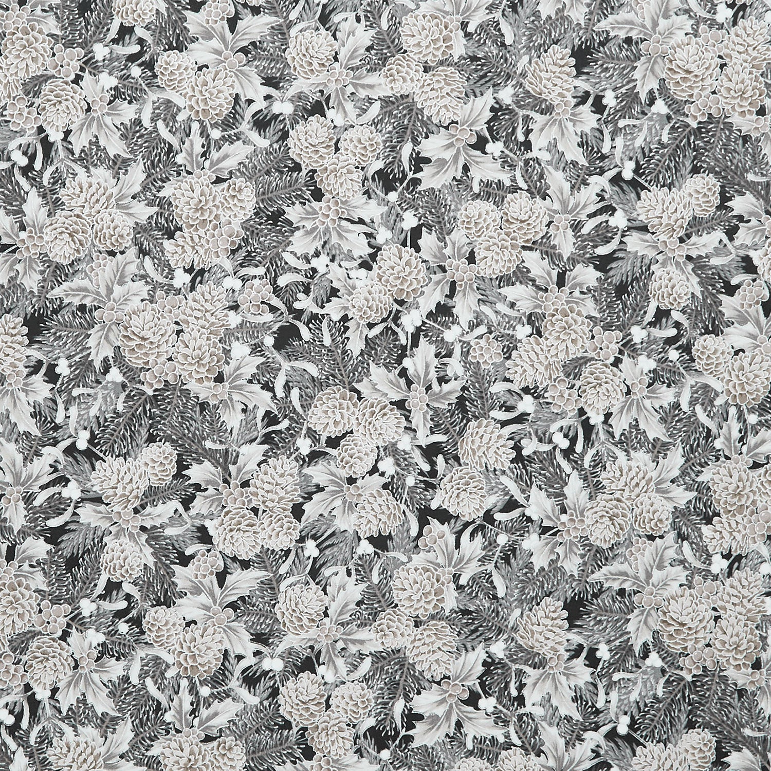 Holiday Flourish - Festive Finery Taupe Colorstory Pinecones Shadow Metallic Yardage