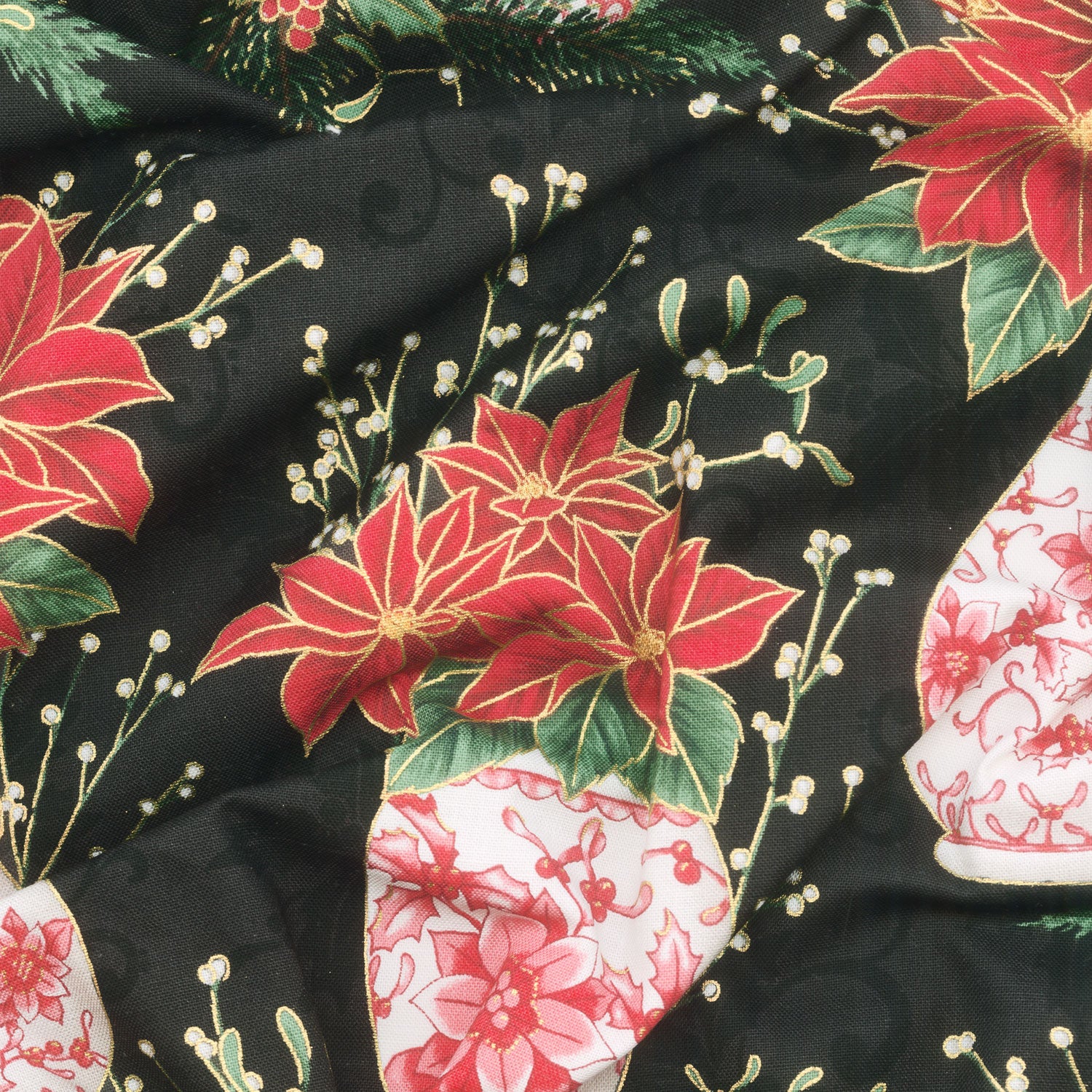 Holiday Flourish - Festive Finery Vase Black Metallic Yardage - Image 2