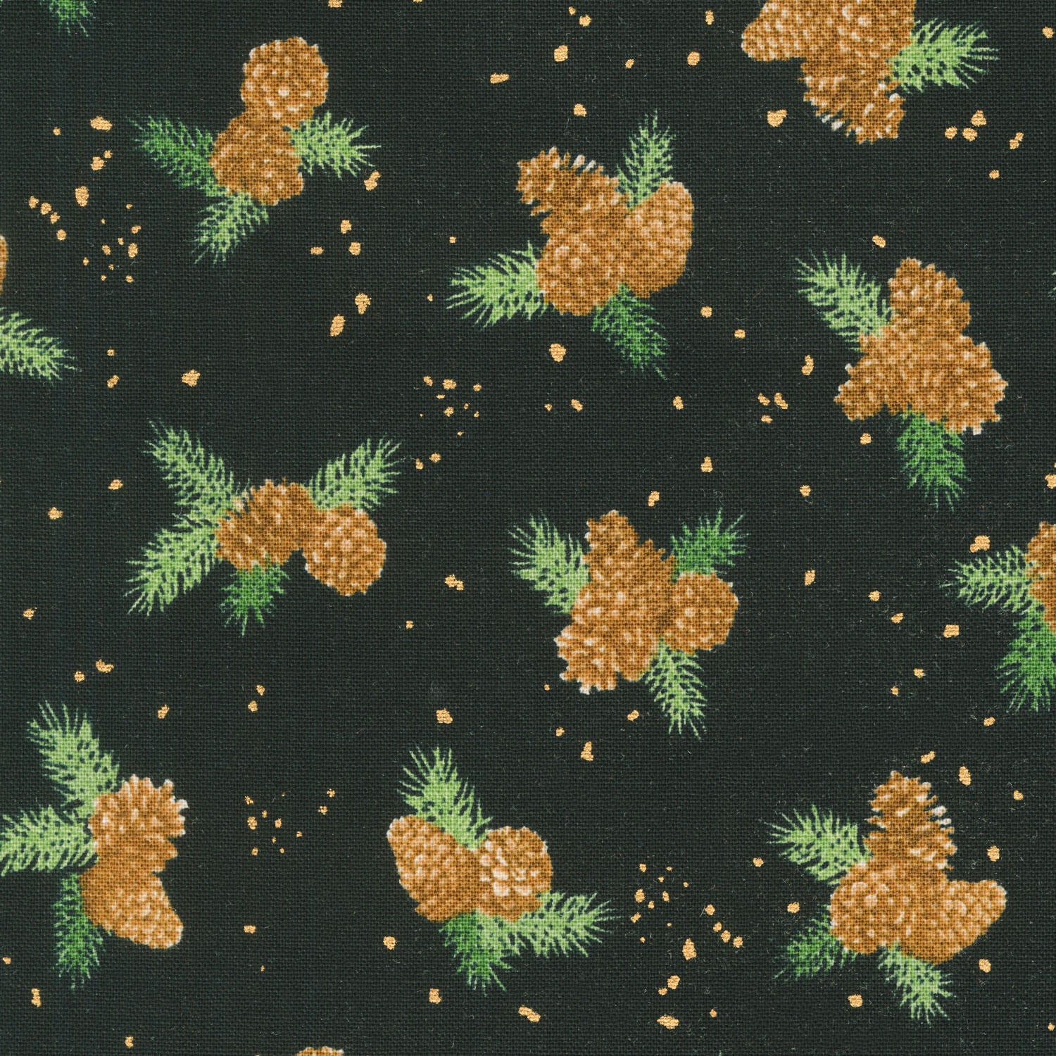 Holiday Flourish - Forest Glen Pinecones Pine Sprig Laurels Black Metallic Yardage - Image 2