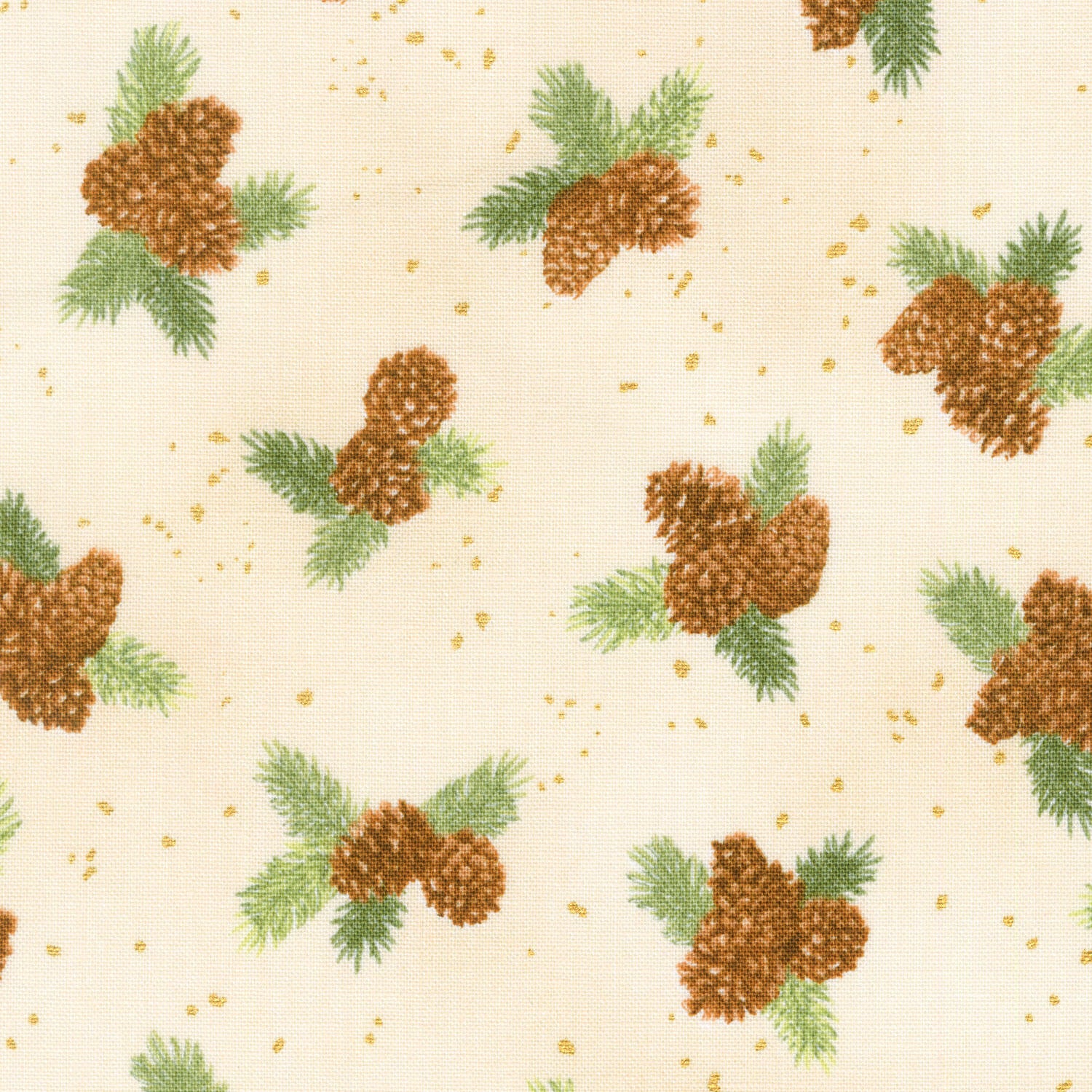 Holiday Flourish - Forest Glen Pinecones Pine Sprig Laurels Cream Metallic Yardage - Image 2