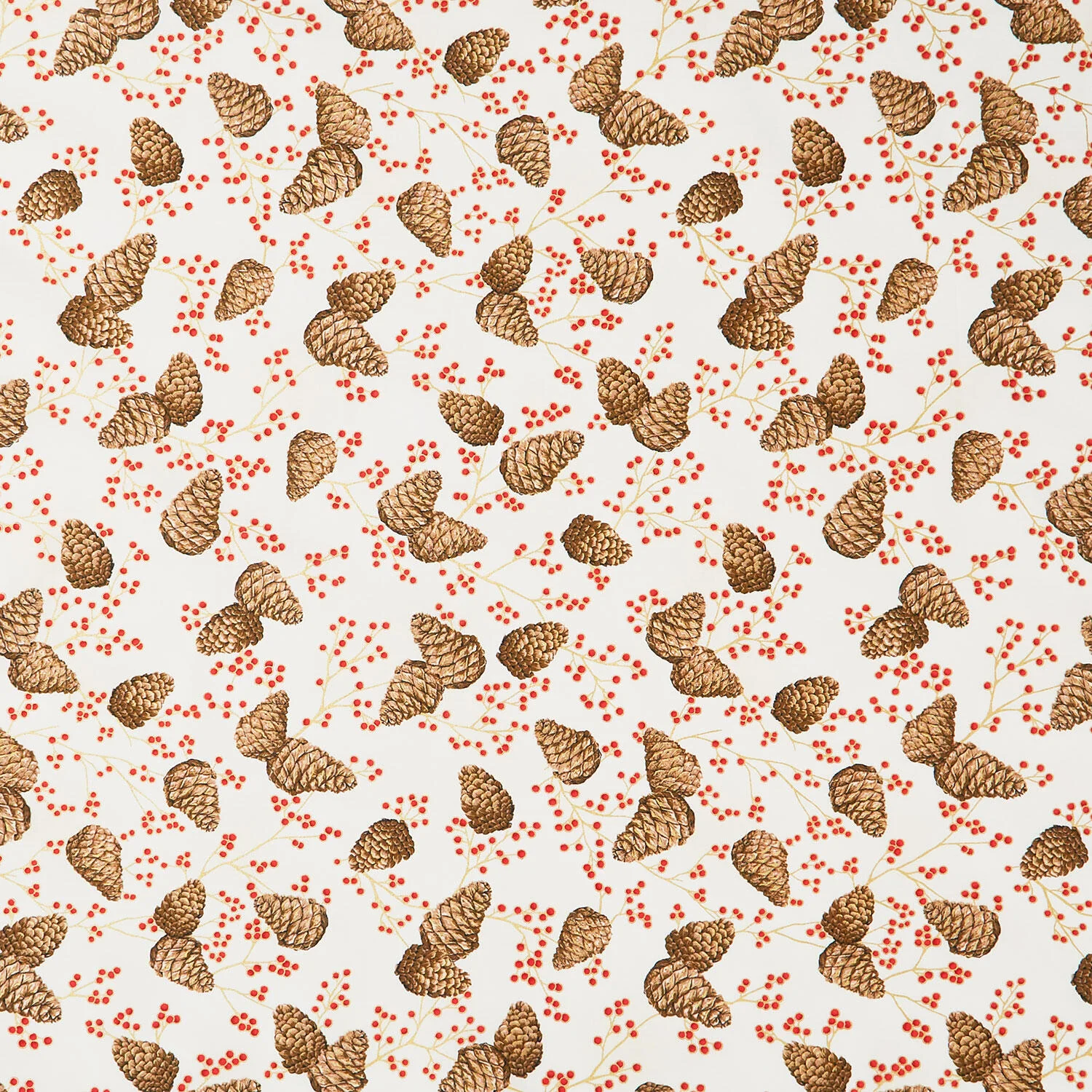 Holiday Flourish - Forest Glen Tossed Pinecones Berry Sprigs Cream Metallic Yardage