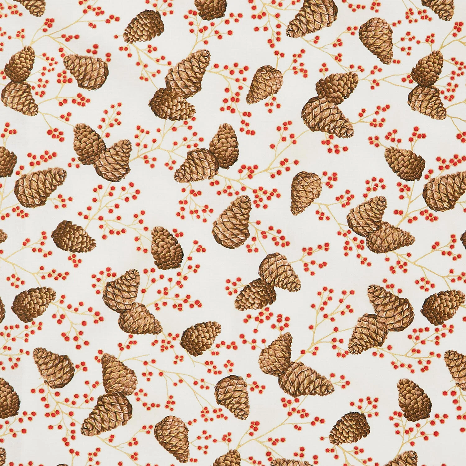 Holiday Flourish - Forest Glen Tossed Pinecones Berry Sprigs Cream Metallic Yardage - Image 2