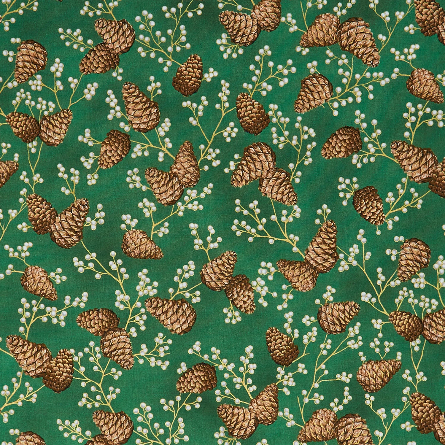 Holiday Flourish - Forest Glen Tossed Pinecones Berry Sprigs Grass Metallic Yardage - Image 2