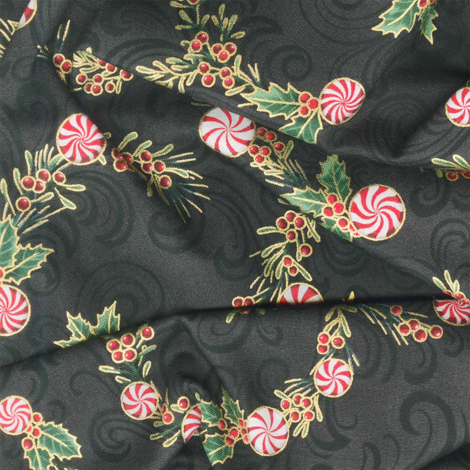 Holiday Flourish Peppermint Twist - Peppermint Candies Black Metallic Yardage - Image 2