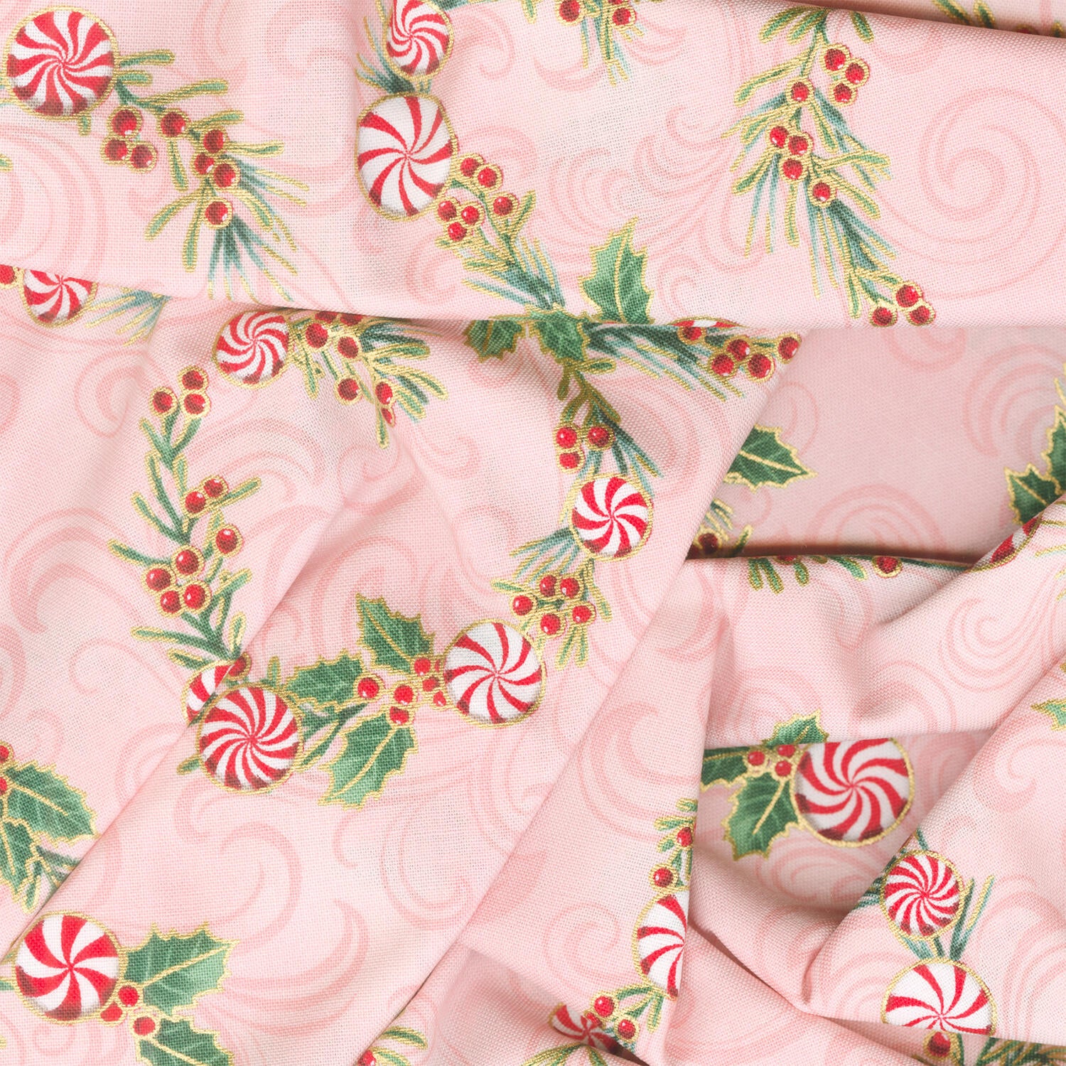 Holiday Flourish Peppermint Twist - Peppermint Candies Camellia Metallic Yardage - Image 2