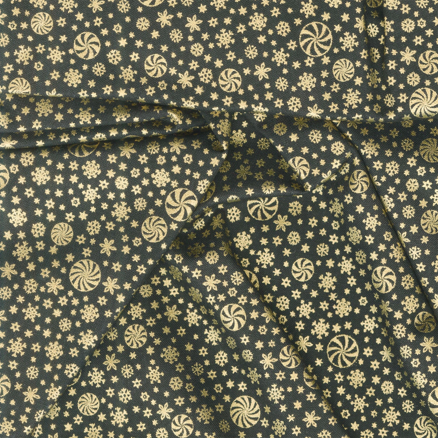 Holiday Flourish - Peppermint Twist Snowflakes Black Metallic Yardage - Image 2