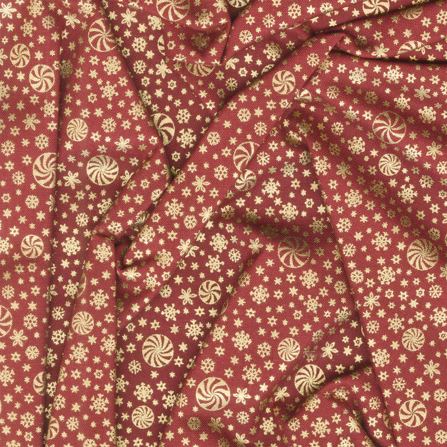 Holiday Flourish - Peppermint Twist Snowflakes Cranberry Metallic Yardage - Image 2