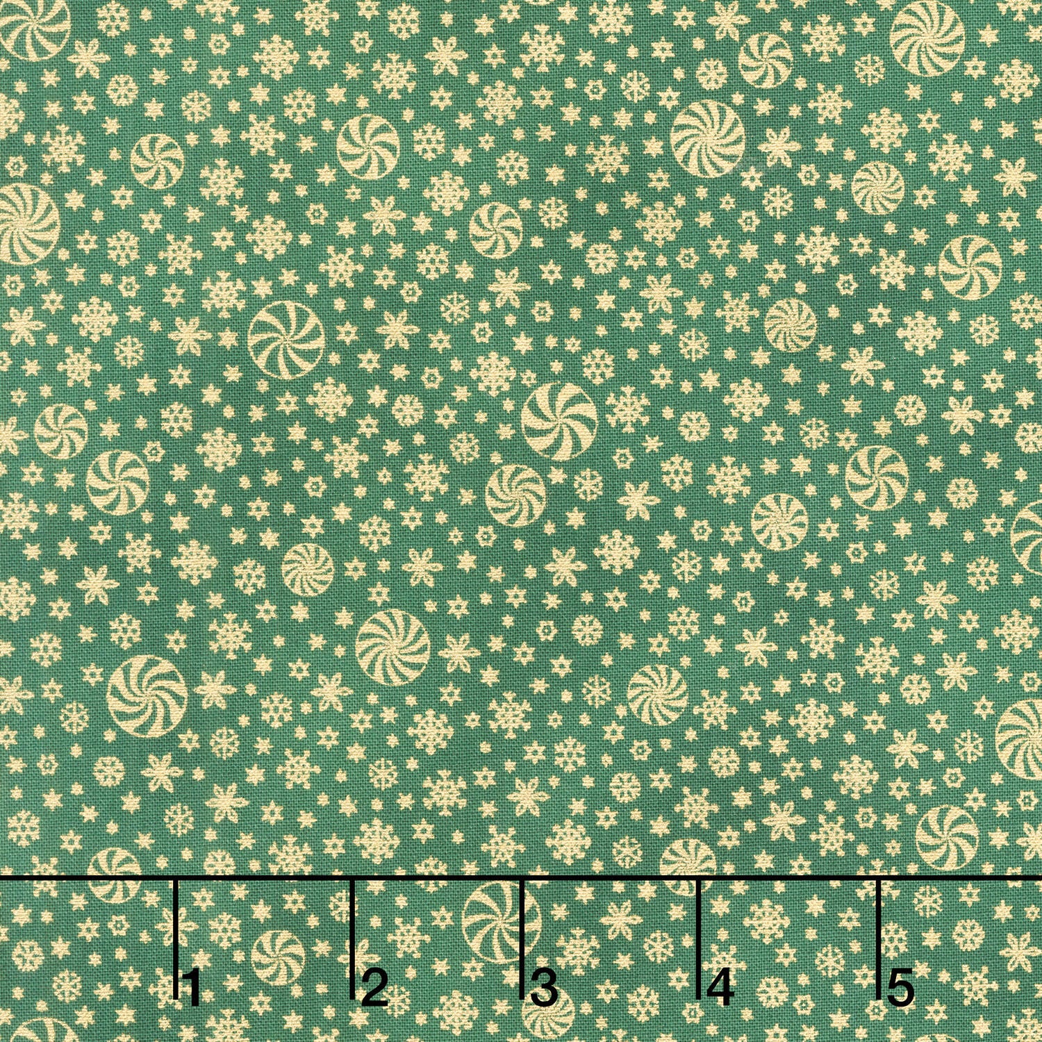 Holiday Flourish - Peppermint Twist Snowflakes Pine Metallic Yardage
