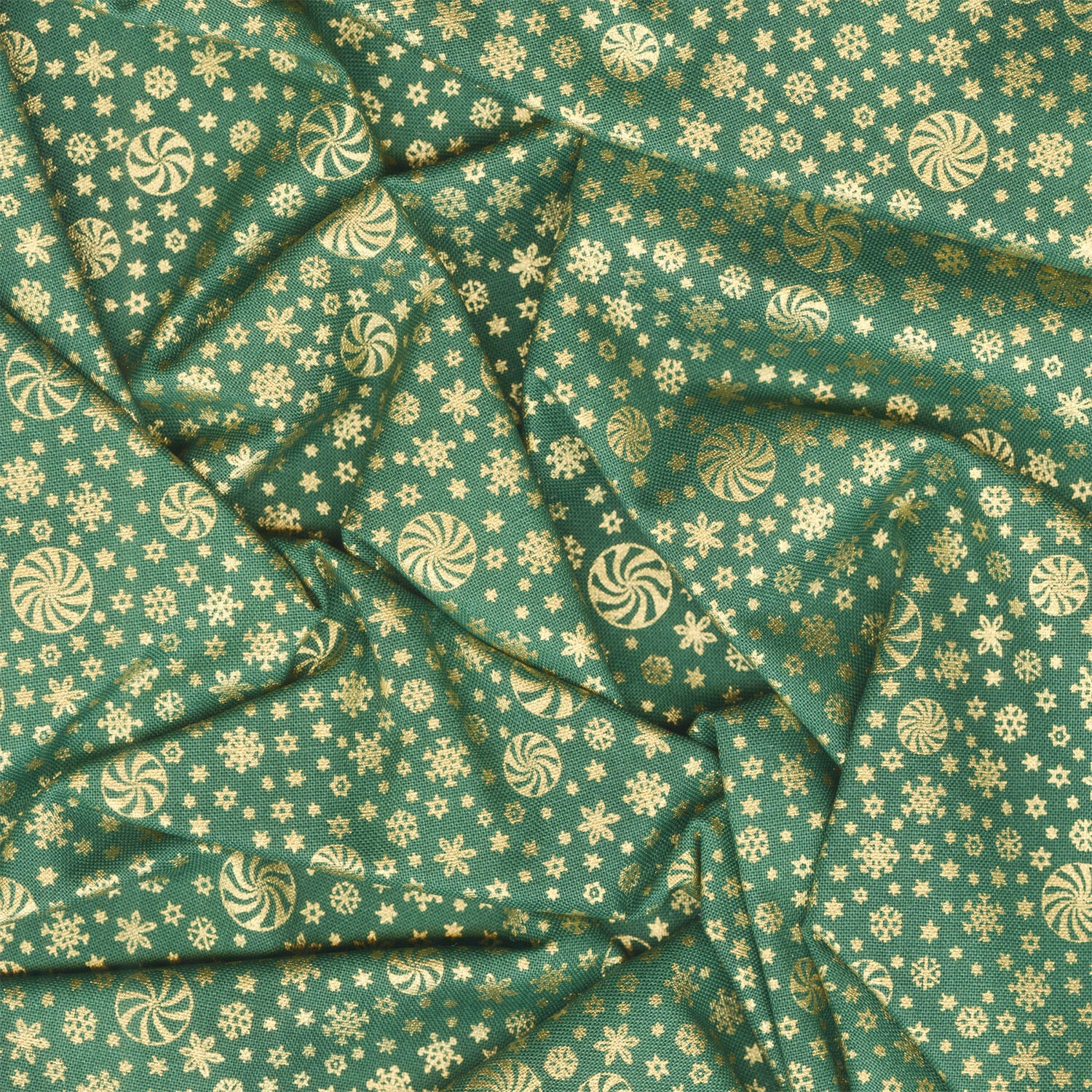 Holiday Flourish - Peppermint Twist Snowflakes Pine Metallic Yardage - Image 2
