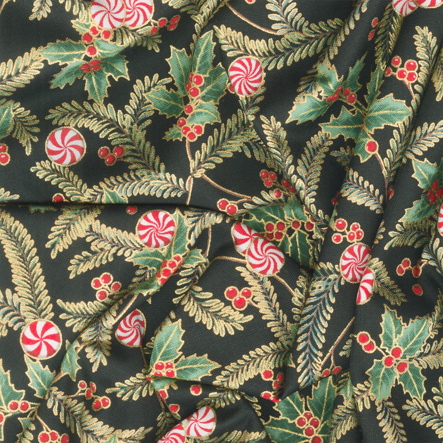 Holiday Flourish Peppermint Twist - Sprigs Black Metallic Yardage - Image 2