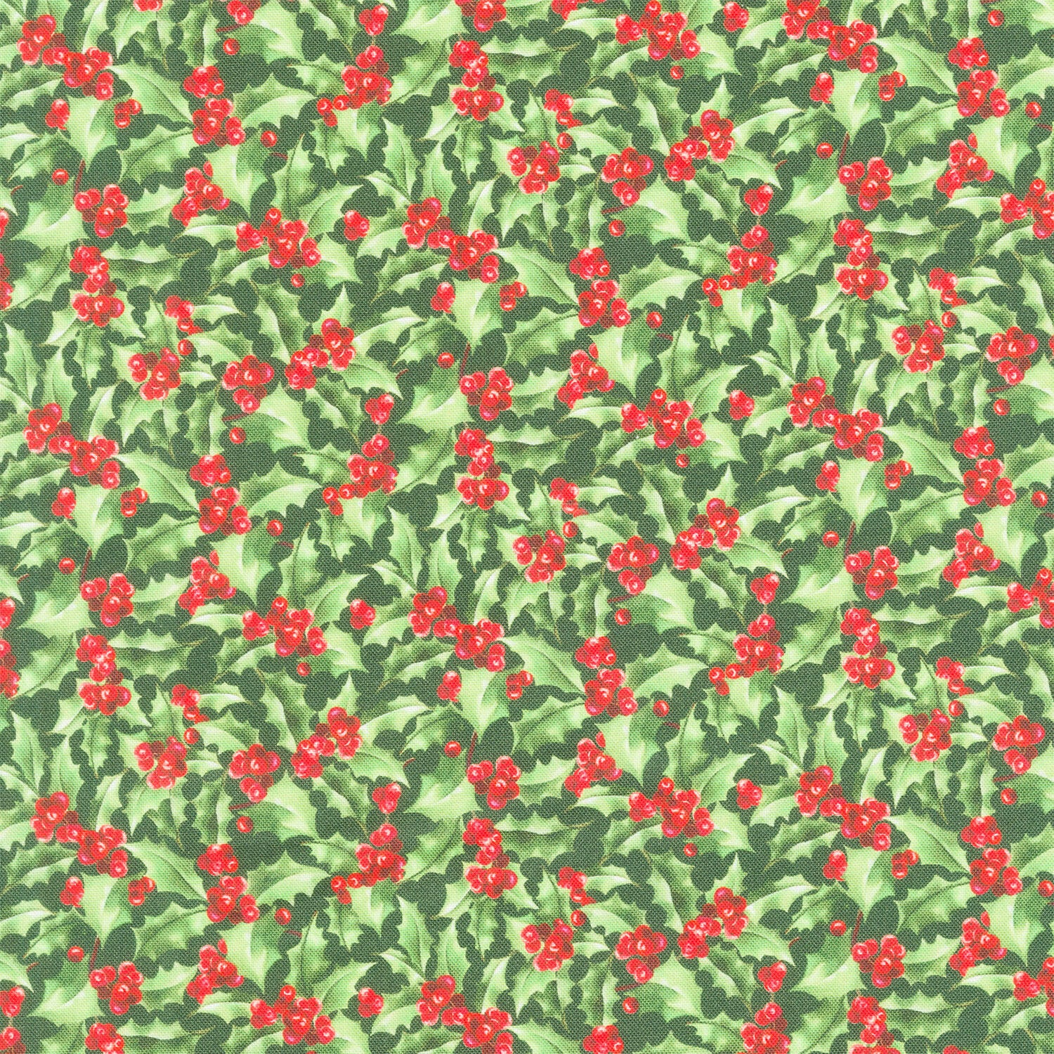 Holiday Joy - Packed Holly Green Multi Yardage