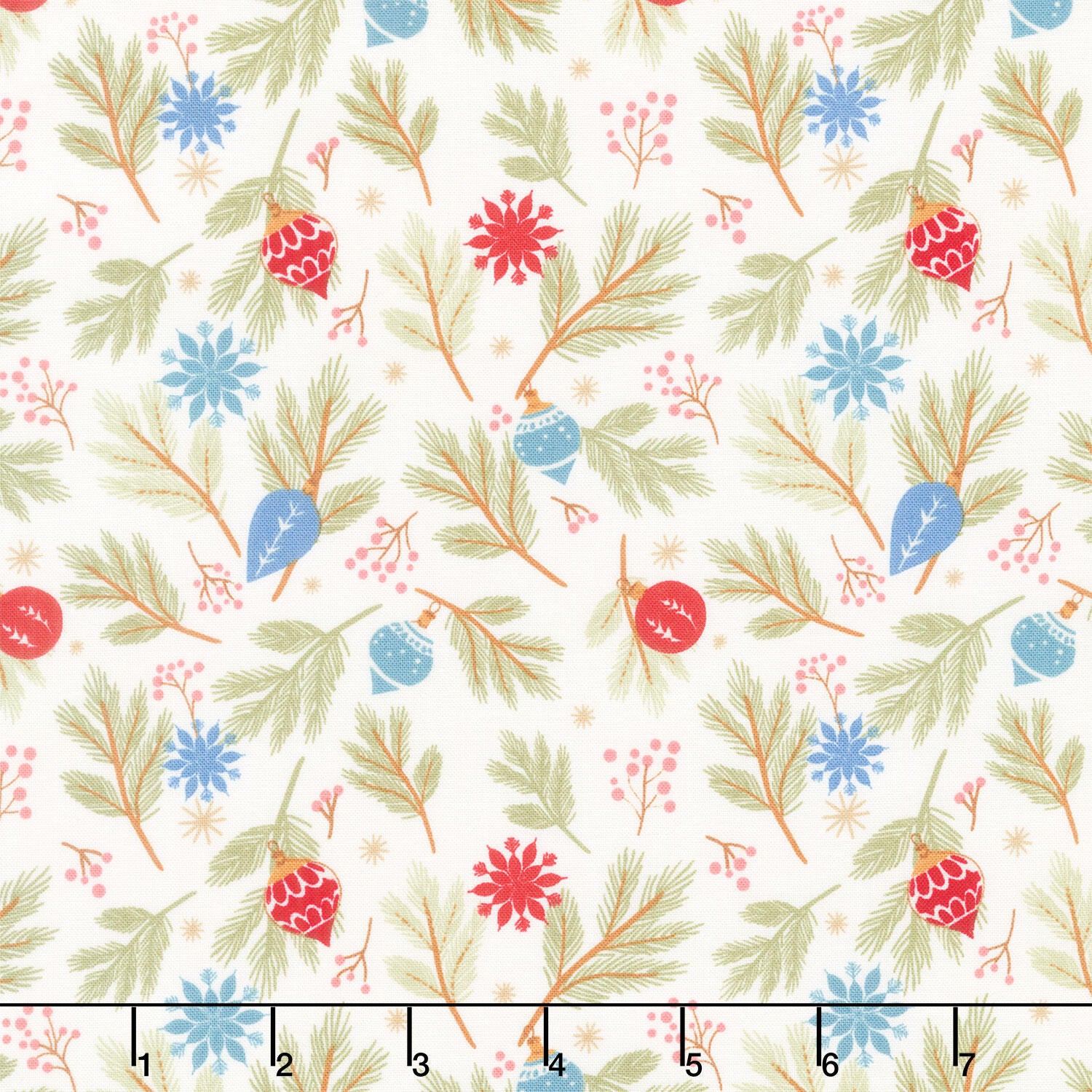 Holly Jolly Calico - Pine Bough Ornaments Ecru Yardage