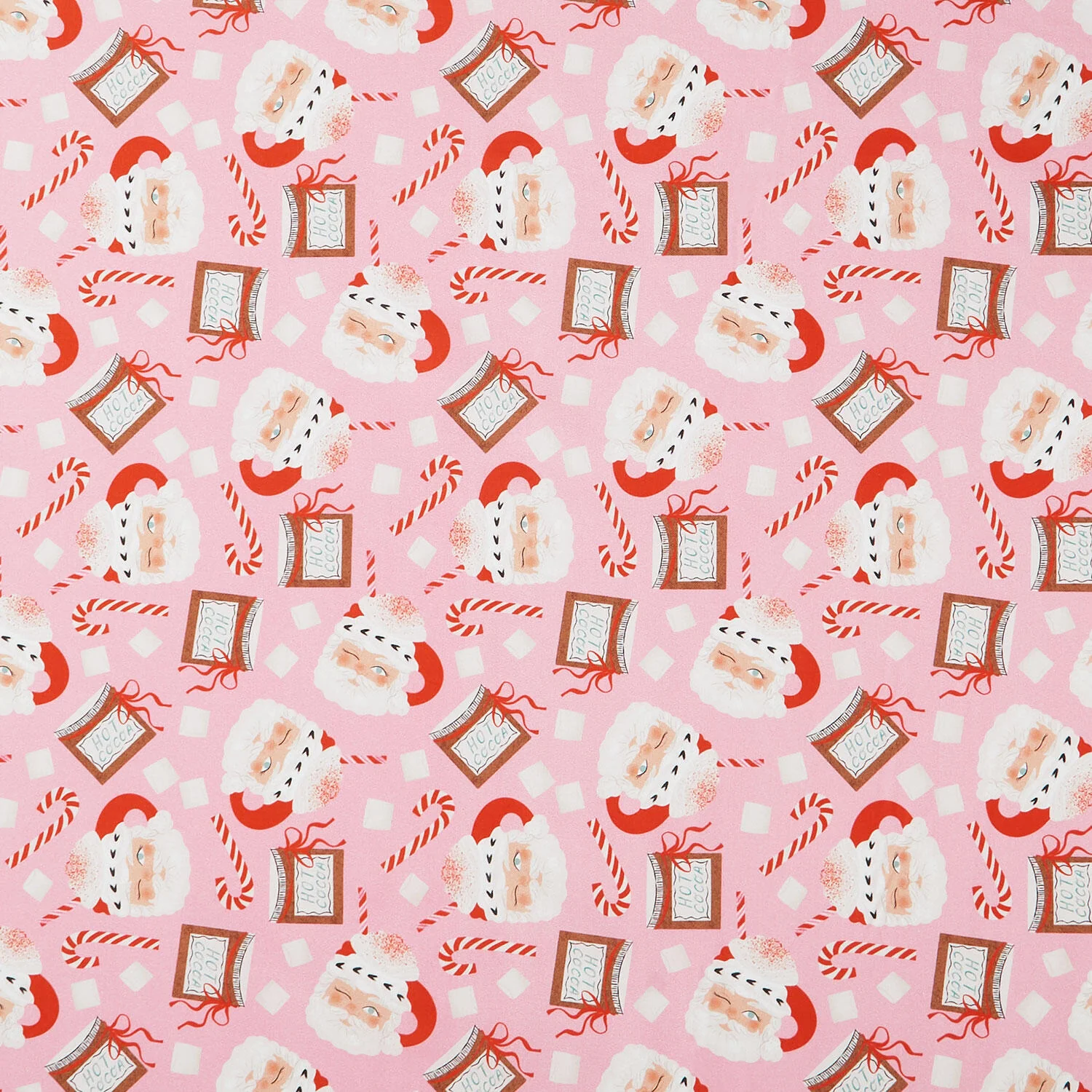 Holly Jolly - Santa Mugs Flamingo Yardage