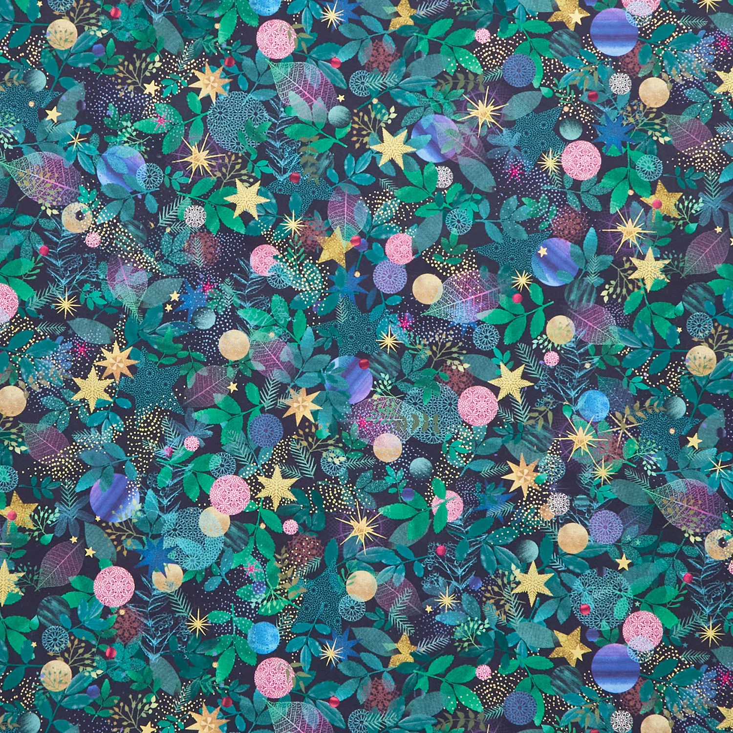 Holy Night - Branches Midnight Metallic Yardage