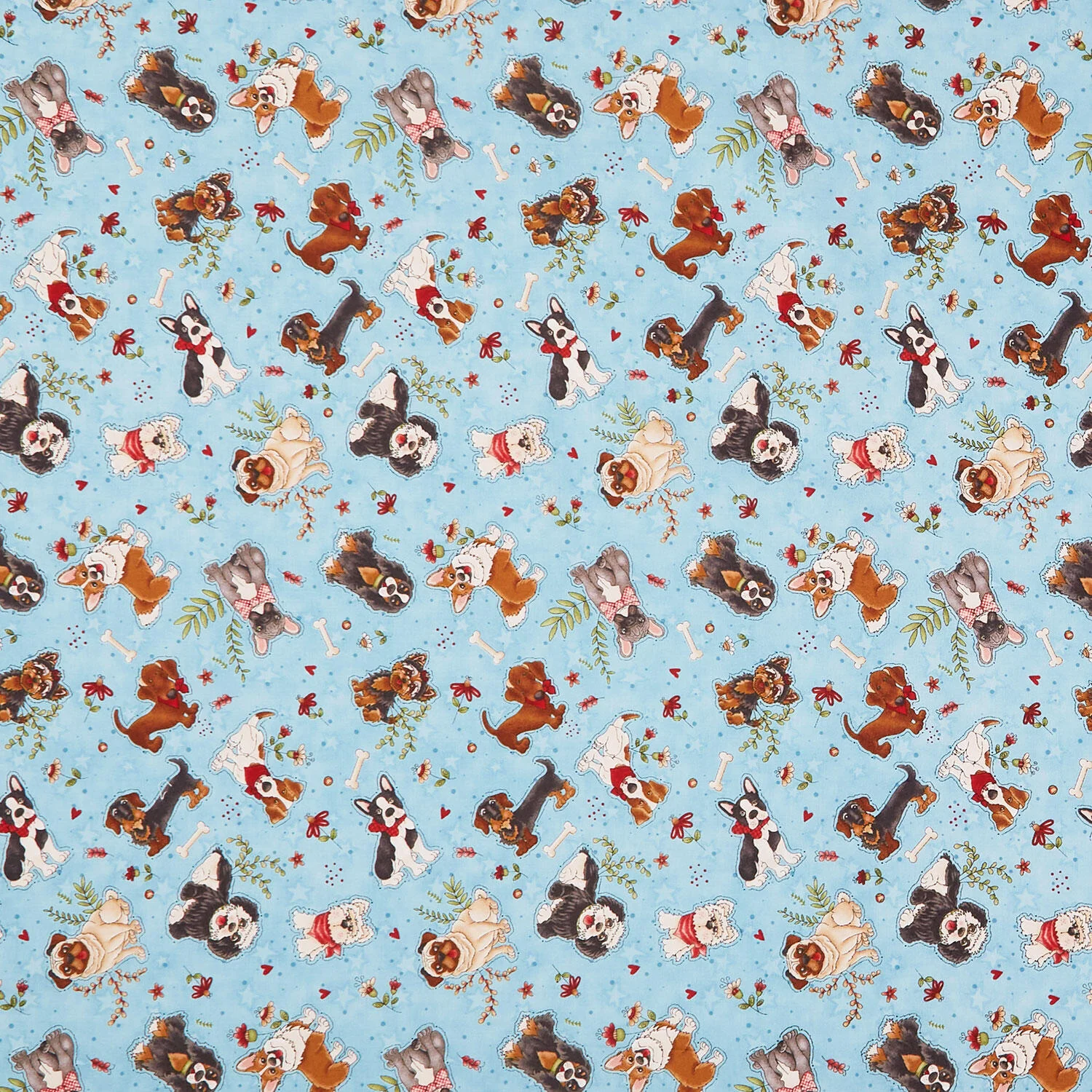 Home is Where the Dogs Is - Small Dogs Blue Yardage