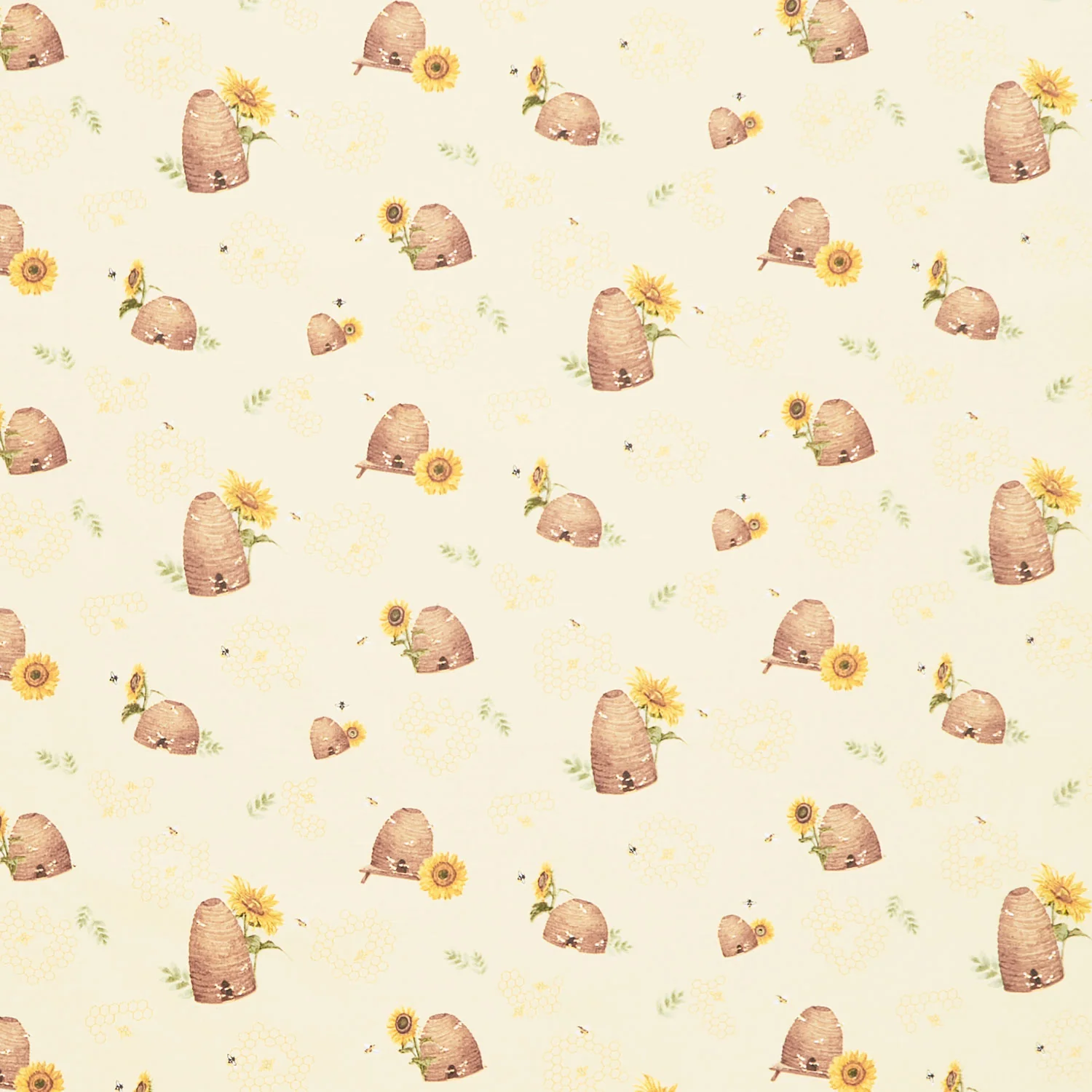Honey Bees and Flowers Please - Beehives Yellow Yardage