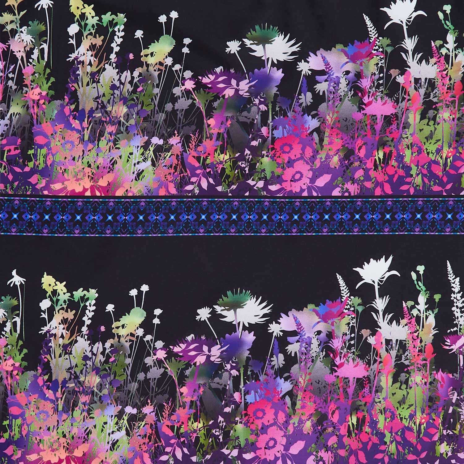 I Dream In Color - Floral Border Stripe Purple Yardage