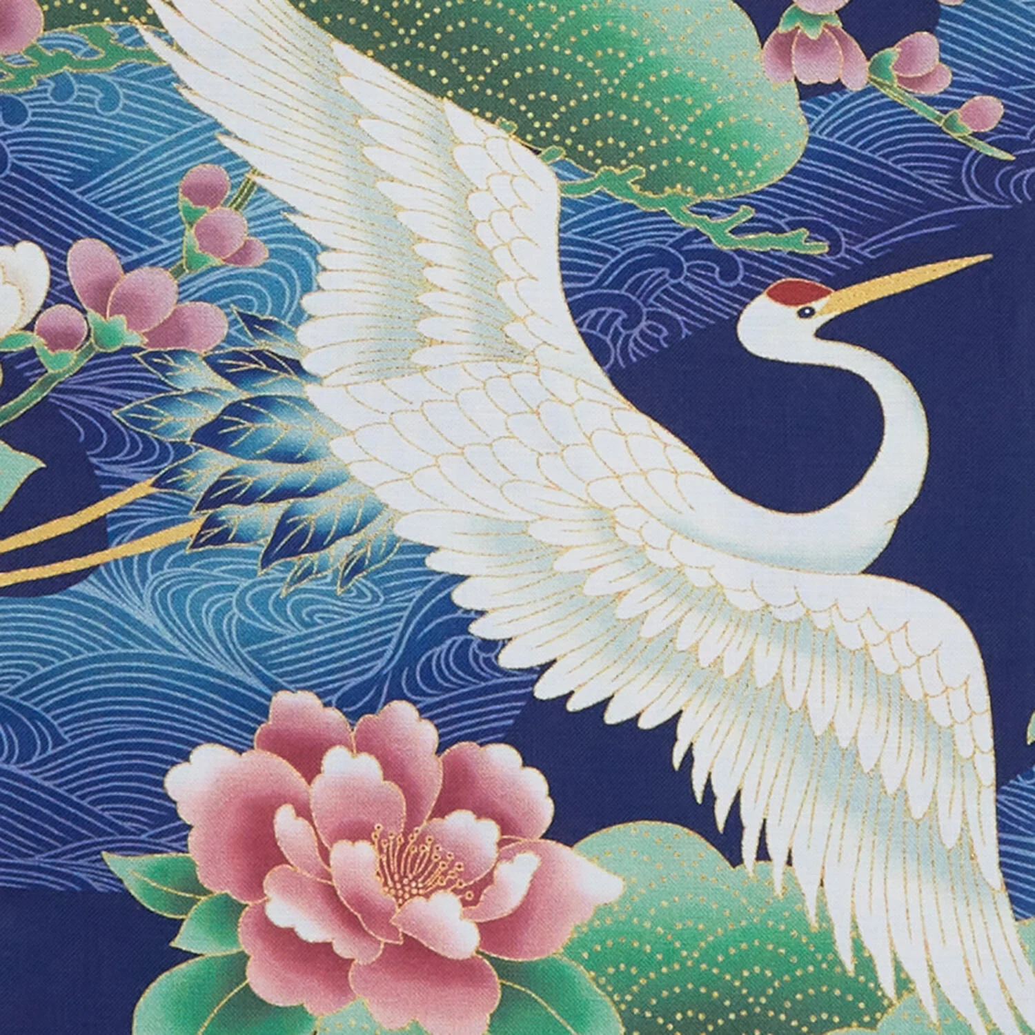 Imperial Collection - Hana Favorites Sapphire Cranes Metallic 2 Yard Cut - Image 2