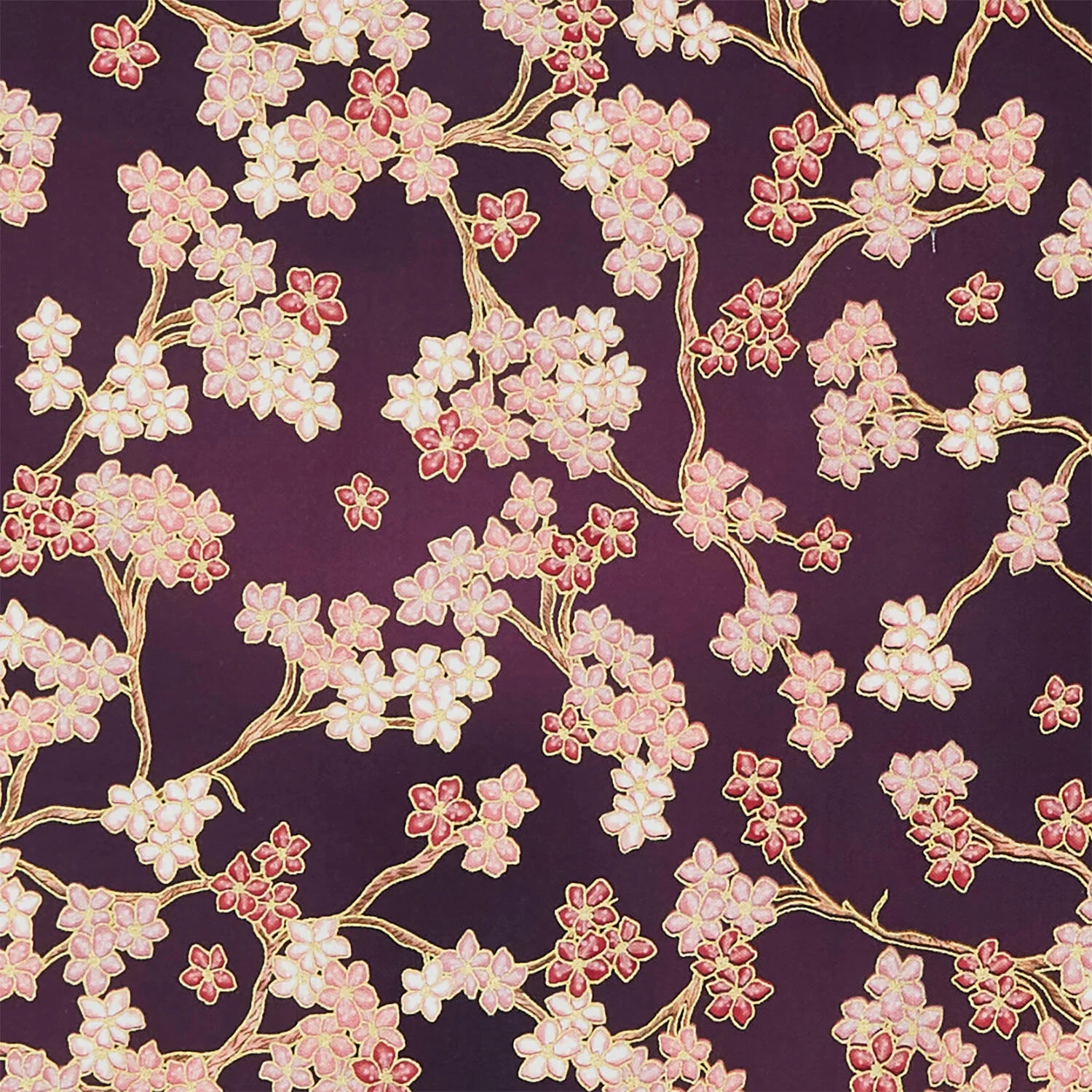 Imperial Collections - Graceful Cranes Cherry Blossoms Plum Metallic Yardage - Image 2
