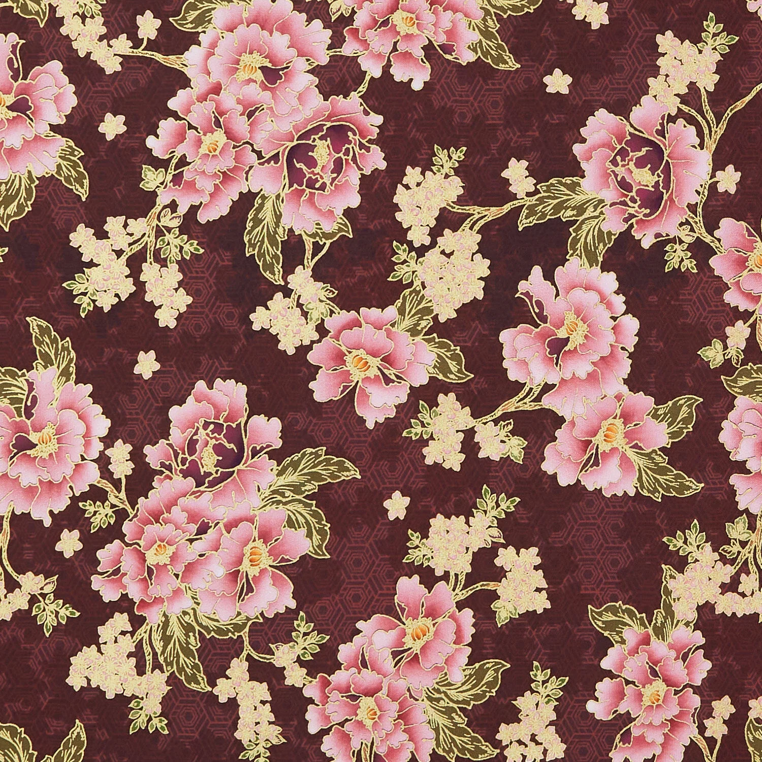 Imperial Collections - Graceful Cranes Flowers Plum Metallic Yardage - Image 2