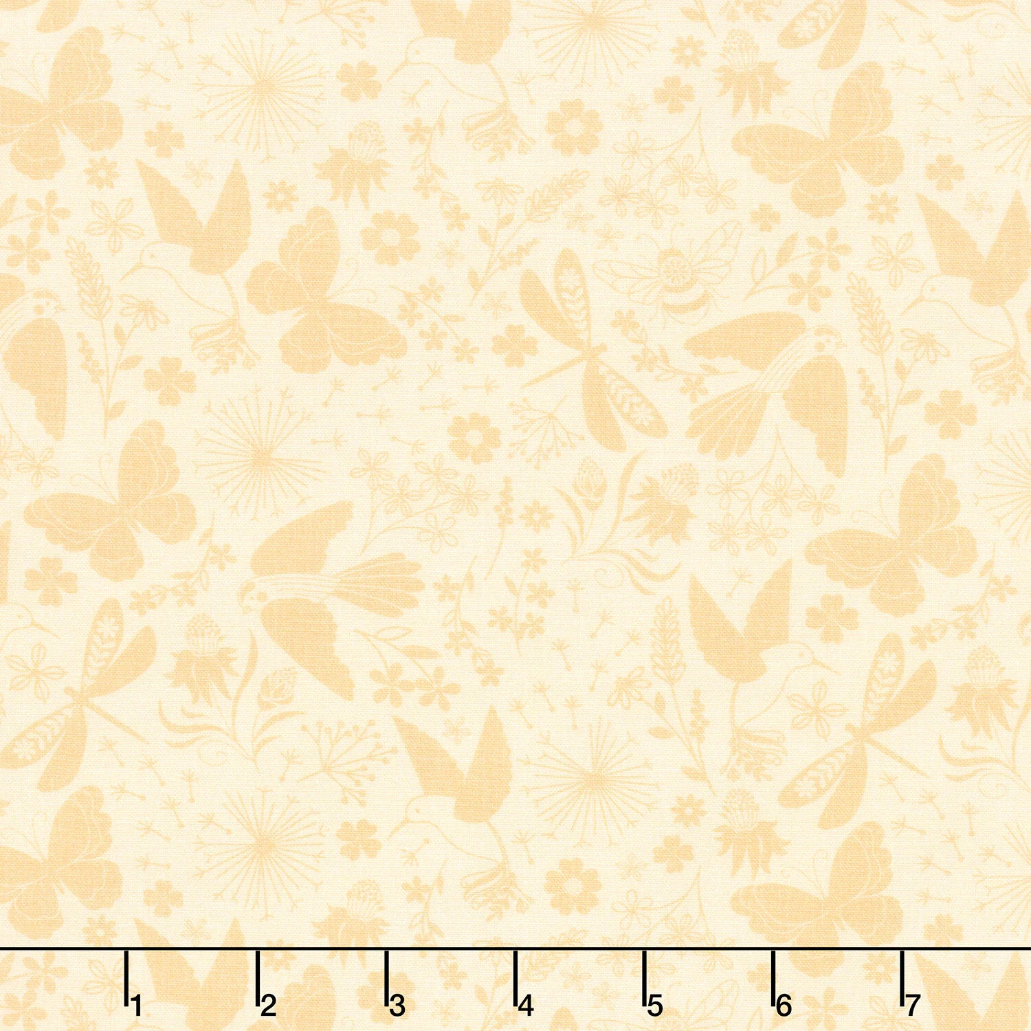 Ingrid's Wildflowers - Packed Tonal Birds and Insects Yellow Yardage