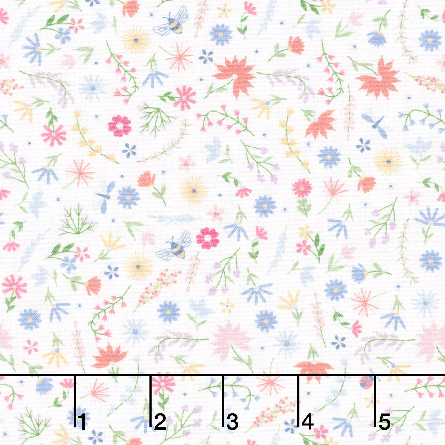 Ingrid's Wildflowers - Small Tossed Flowers White Yardage
