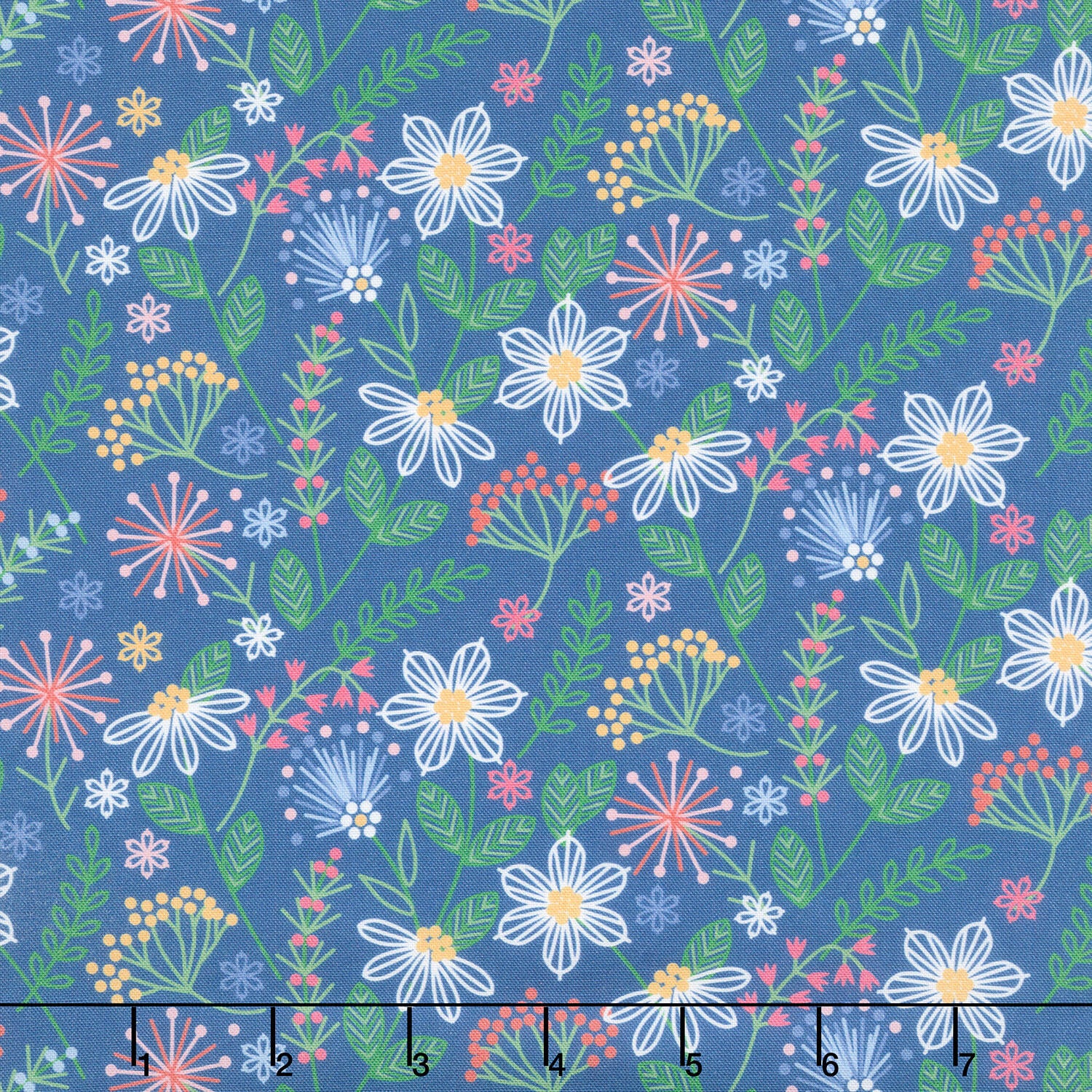 Ingrid's Wildflowers - Tossed Flowers Blue Yardage