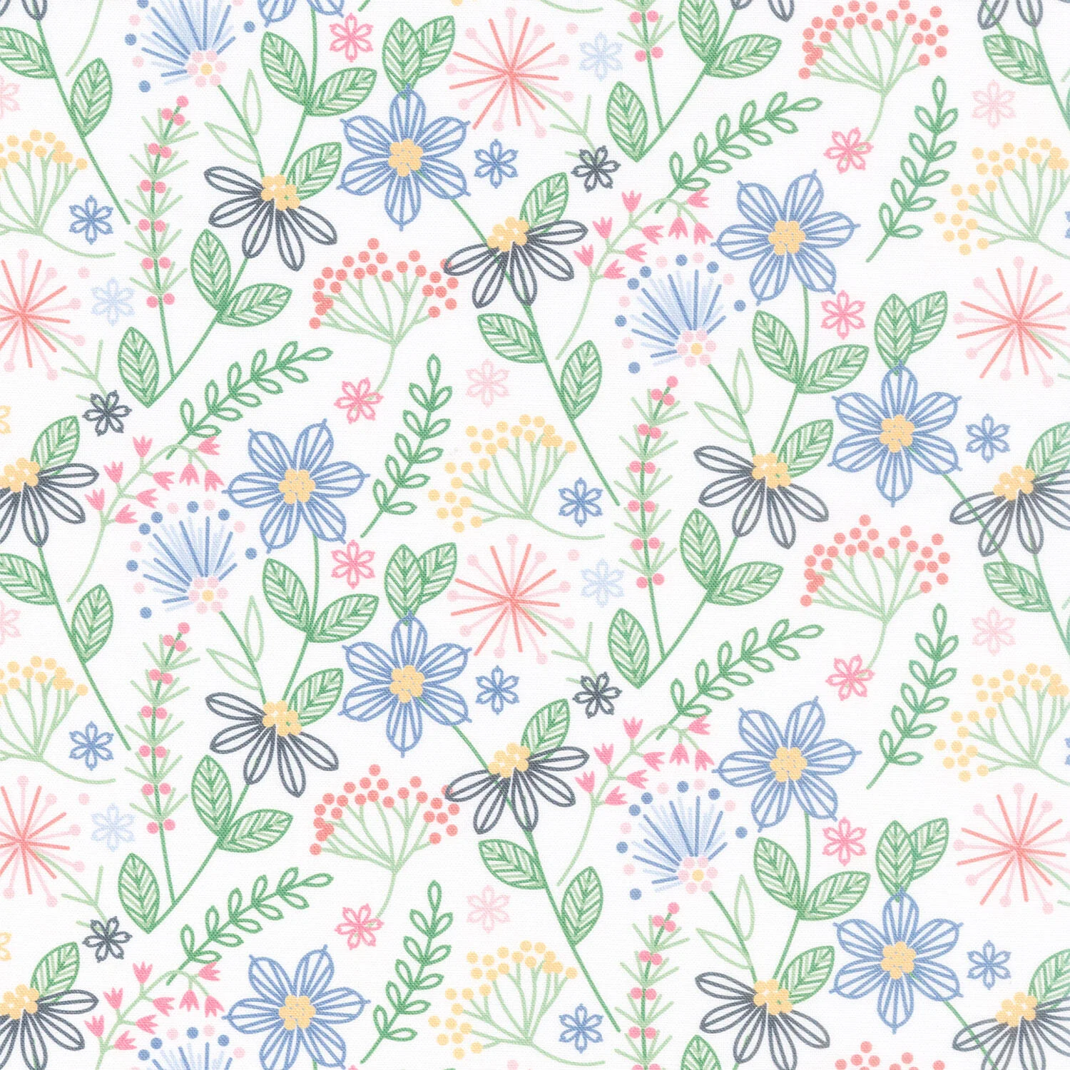 Ingrid's Wildflowers - Tossed Flowers White Yardage
