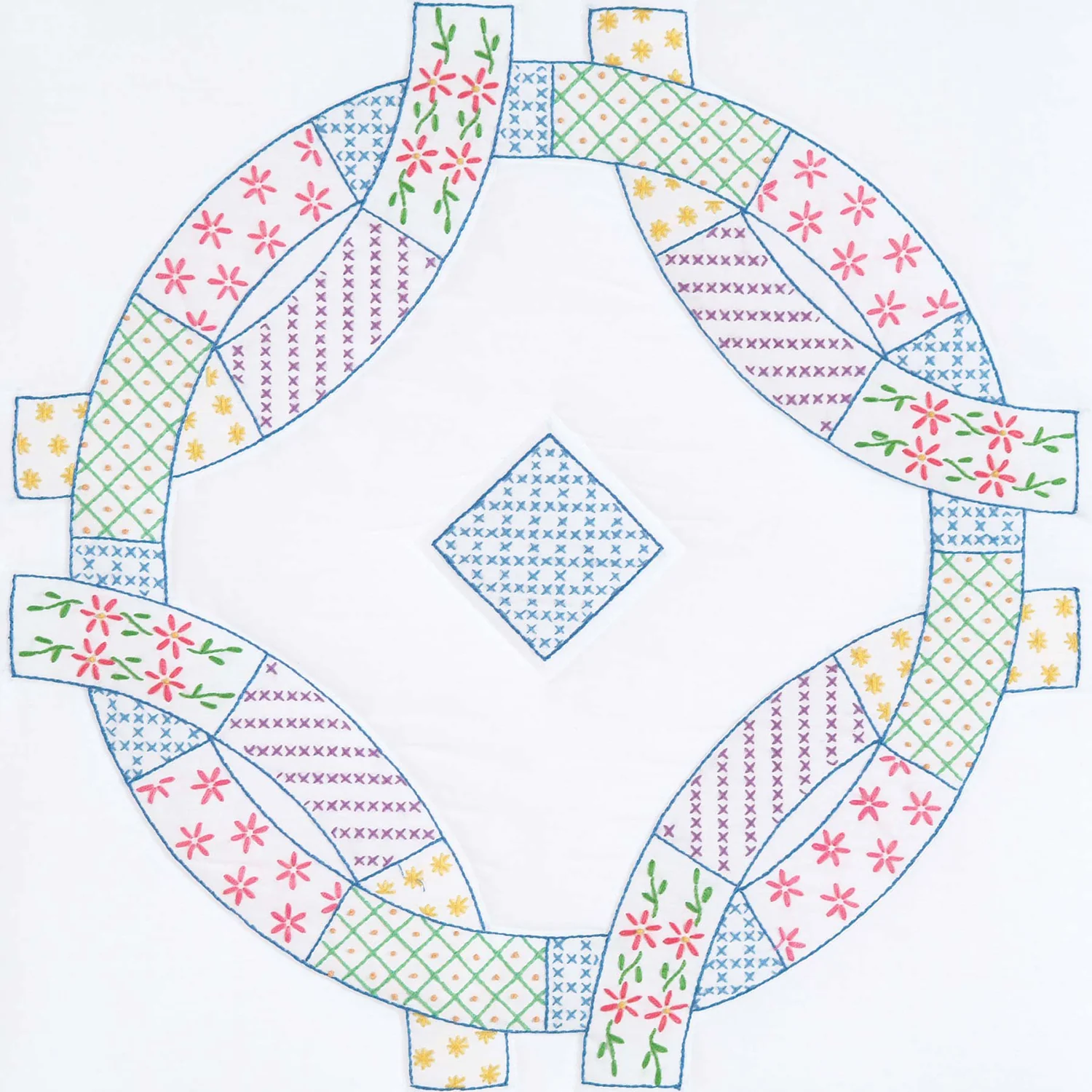 Interlocking Patchwork Wedding Rings 18" Embroidery Quilt Blocks Set - Image 2